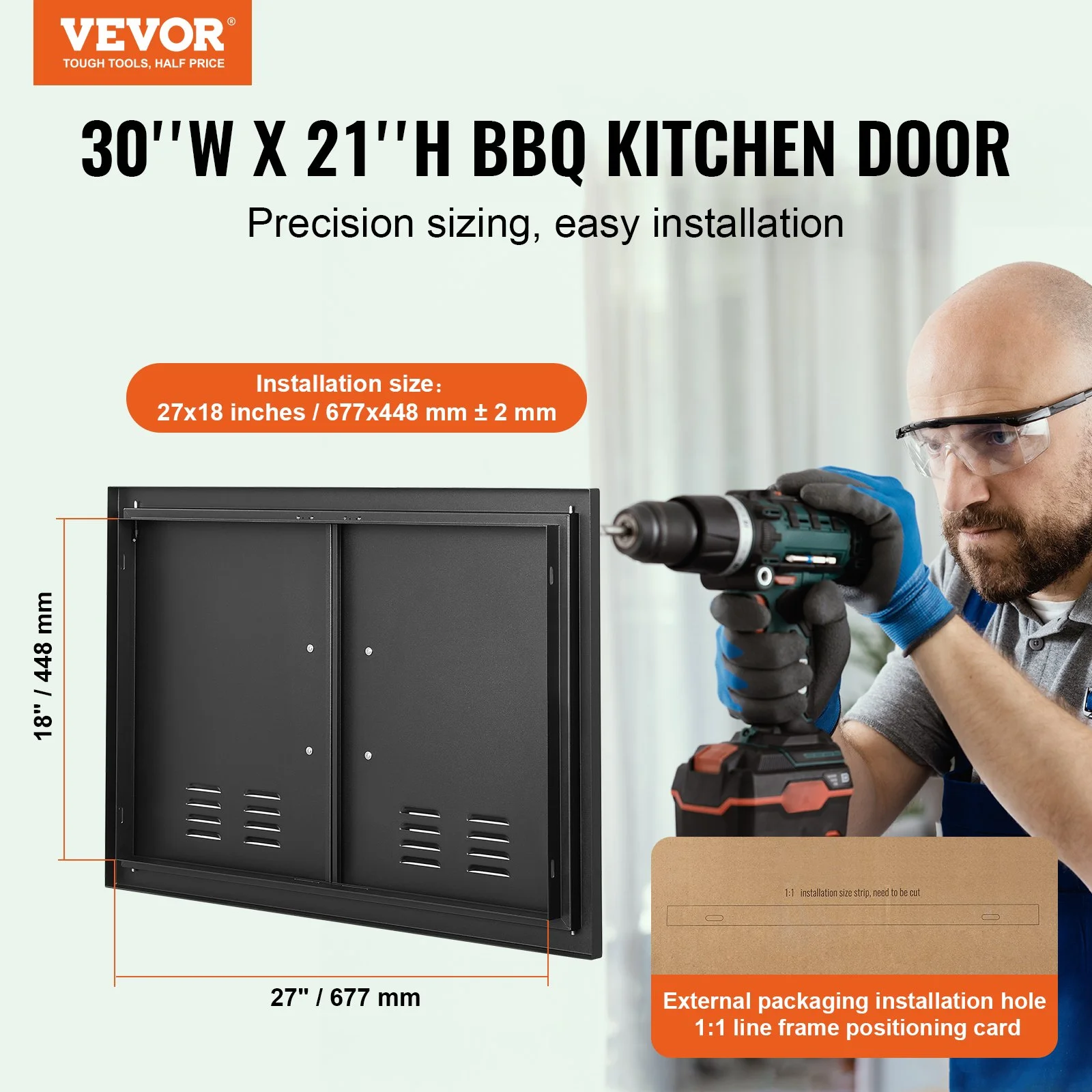 BBQ Access Door, 30W x 21H Inch Double Outdoor Kitchen Door, Cold Plate Flush Mount Door, Wall Vertical Door with Handles and Ventss, for BBQ Island, Grilling Station, Outside Cabinet - Image 5