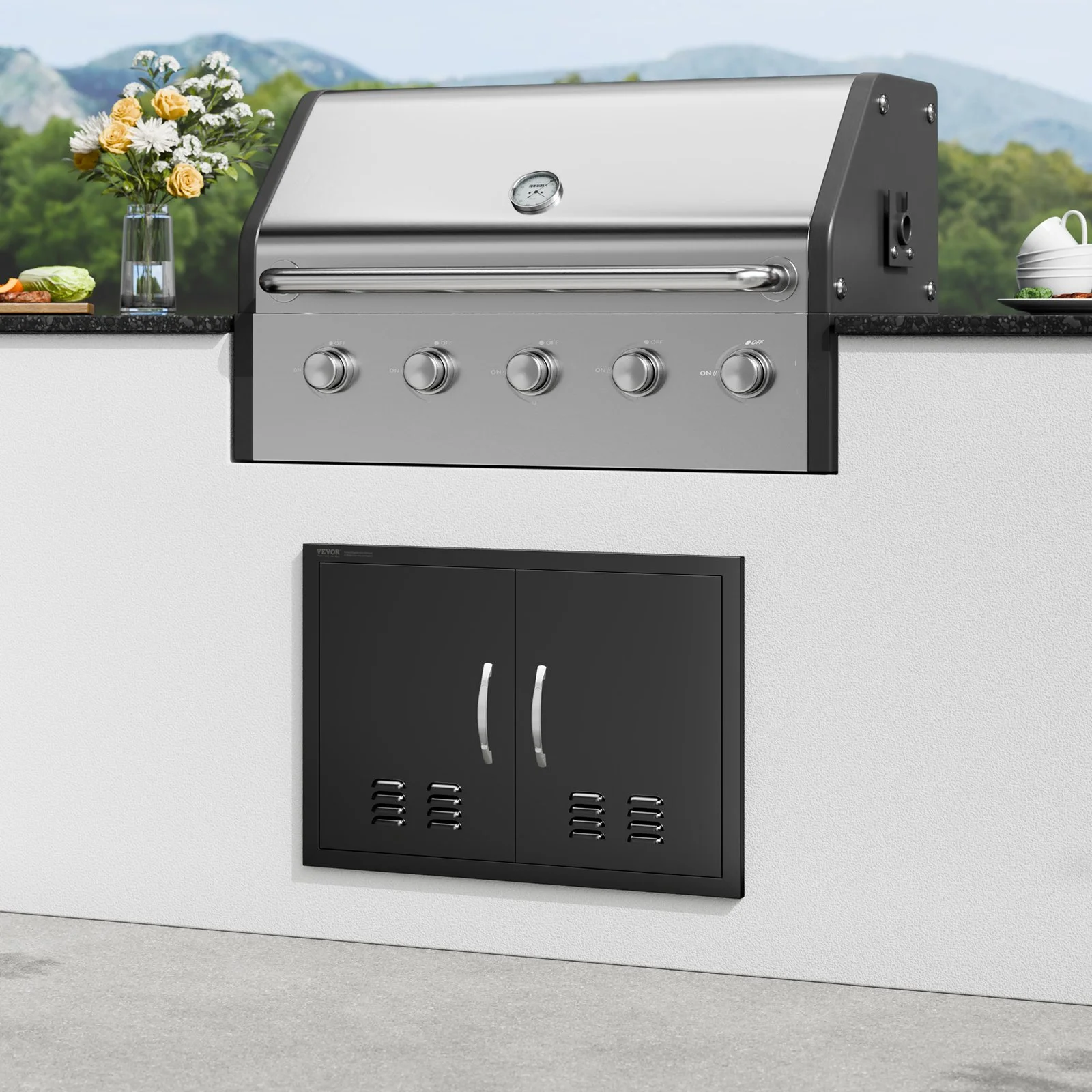 BBQ Access Door, 30W x 21H Inch Double Outdoor Kitchen Door, Cold Plate Flush Mount Door, Wall Vertical Door with Handles and Ventss, for BBQ Island, Grilling Station, Outside Cabinet - Image 11