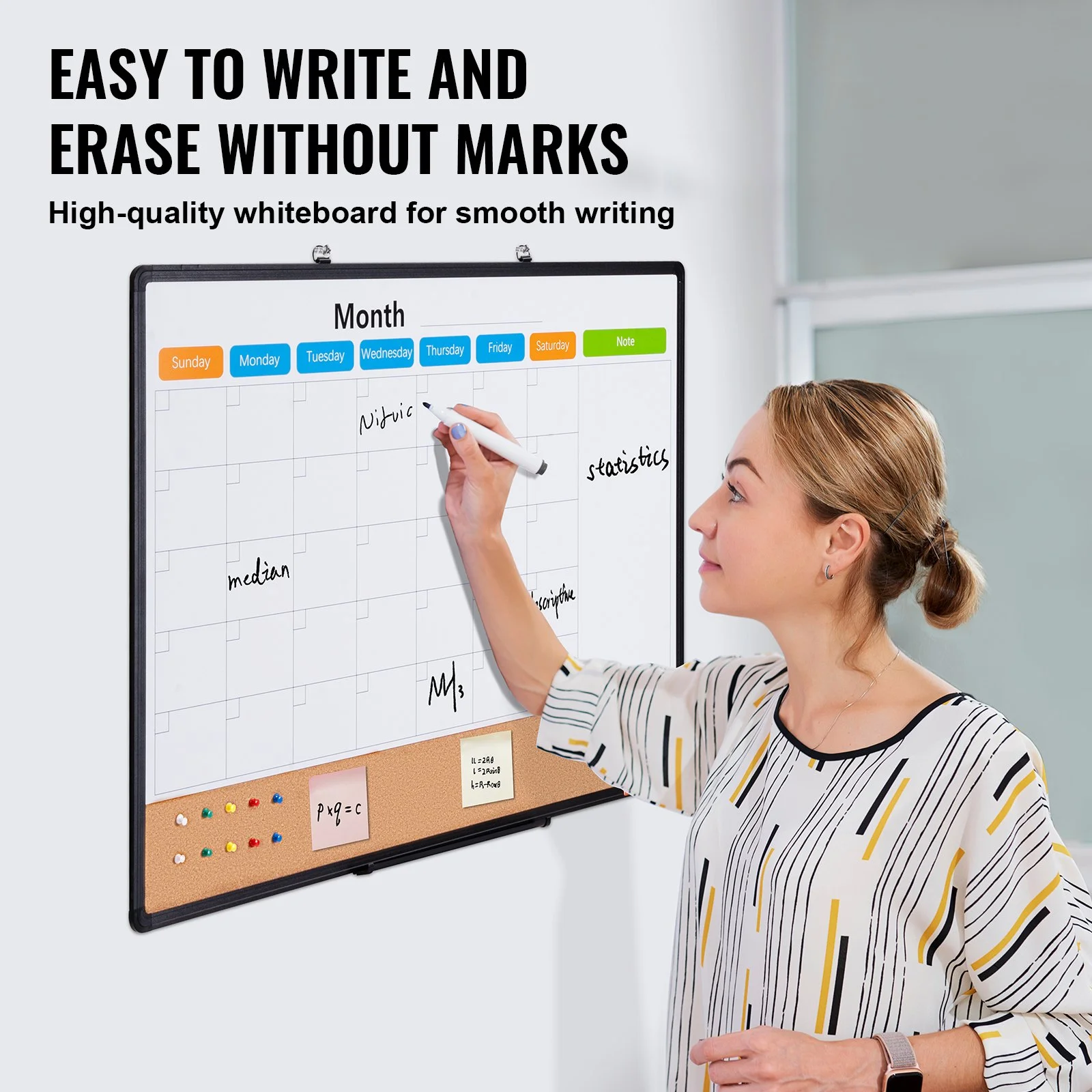 36"x 24" Monthly Calendar Whiteboard & Cork Board Combo with Aluminum Frame – 2-in-1 Magnetic Dry Erase Bulletin Board for Wall Mount – Ideal for School, Home, Office - Image 5