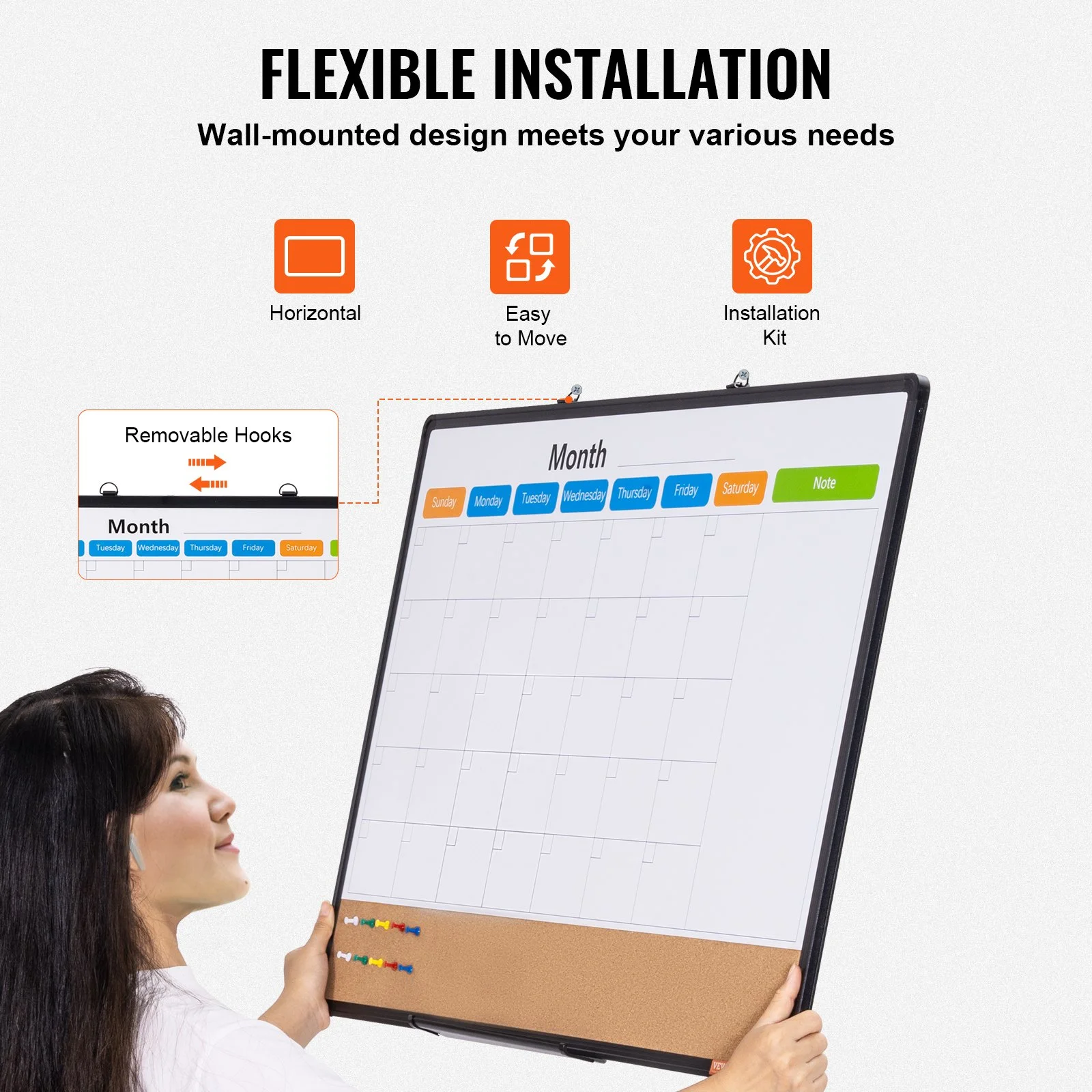 36"x 24" Monthly Calendar Whiteboard & Cork Board Combo with Aluminum Frame – 2-in-1 Magnetic Dry Erase Bulletin Board for Wall Mount – Ideal for School, Home, Office - Image 9