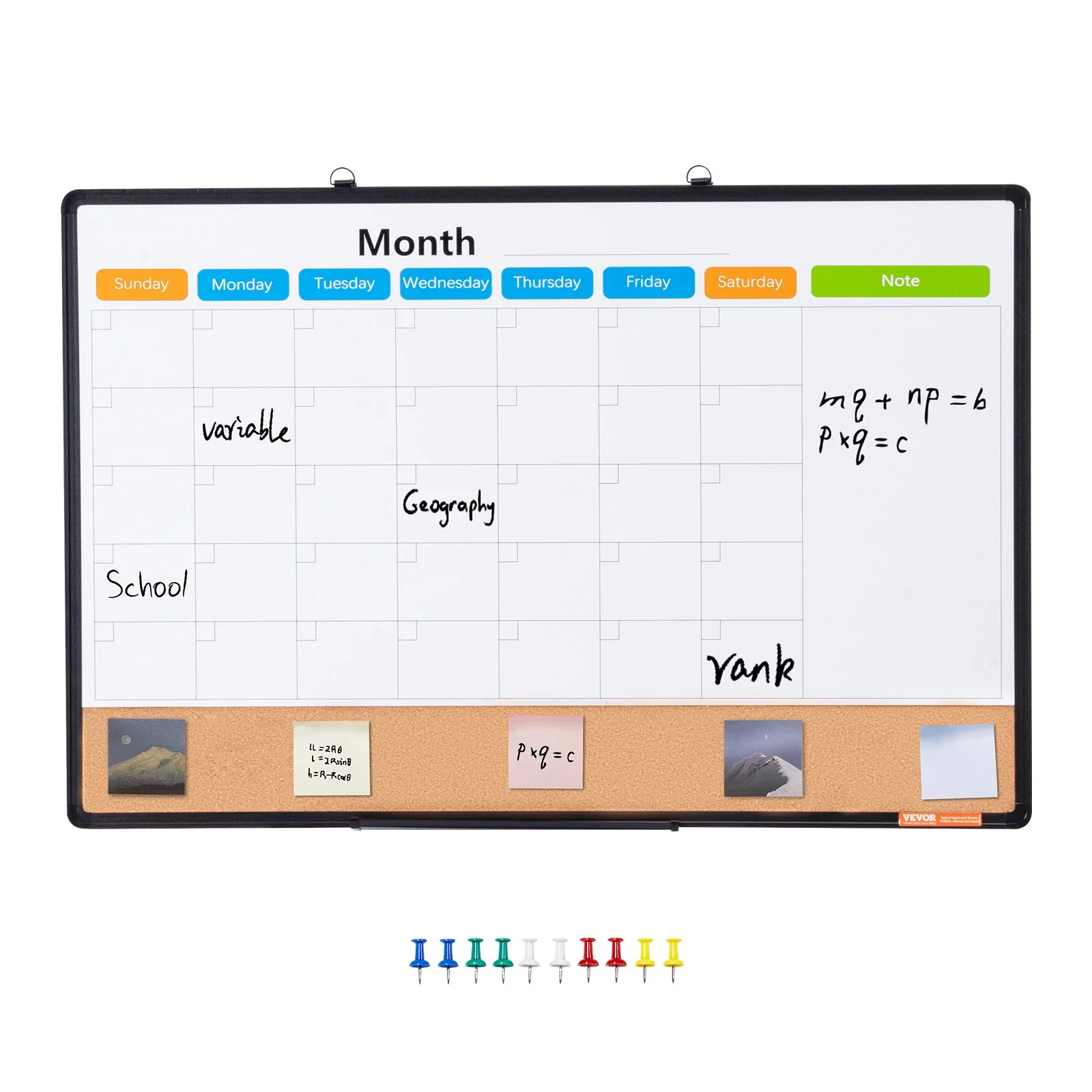 36"x 24" Monthly Calendar Whiteboard & Cork Board Combo with Aluminum Frame – 2-in-1 Magnetic Dry Erase Bulletin Board for Wall Mount – Ideal for School, Home, Office - Image 8