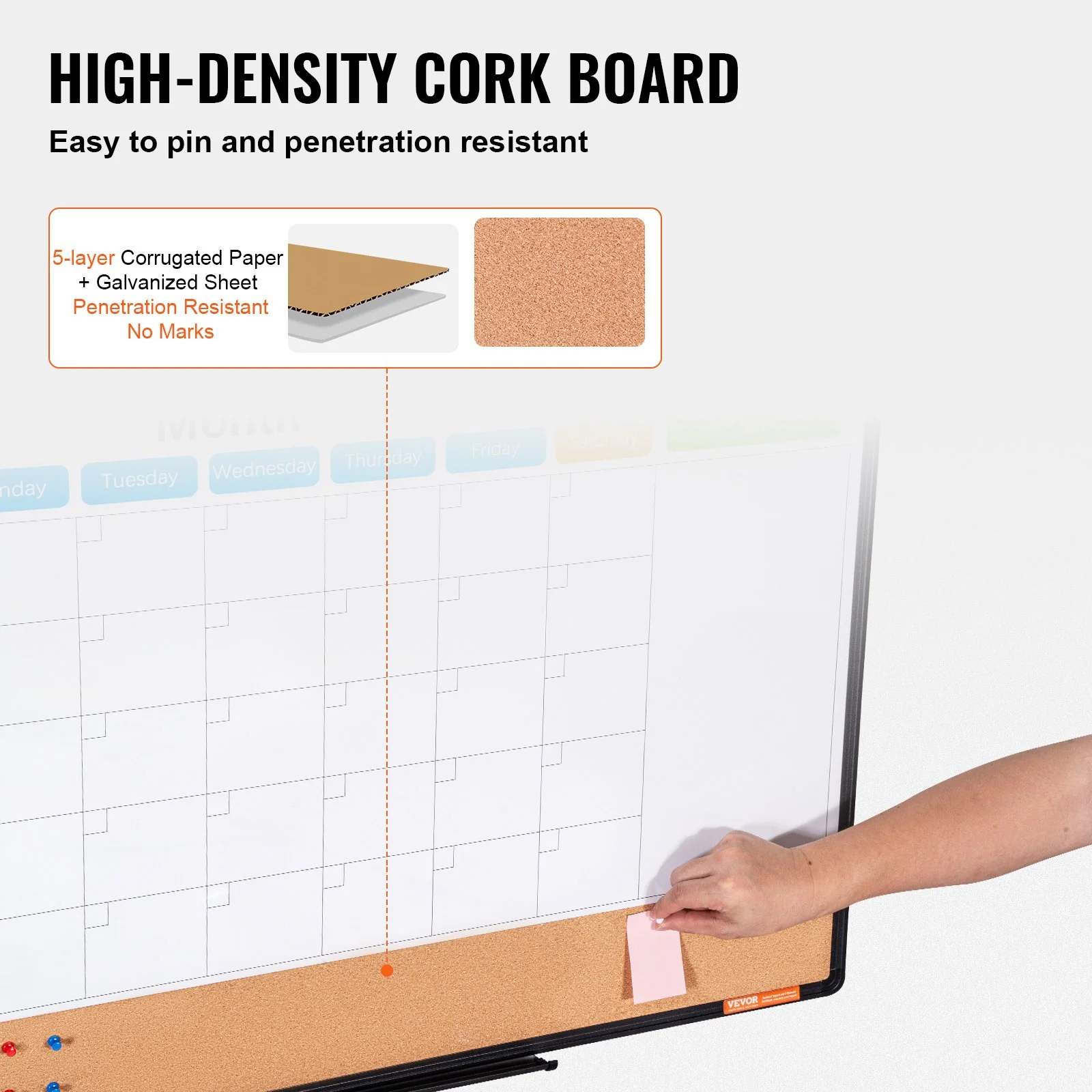 36"x 24" Monthly Calendar Whiteboard & Cork Board Combo with Aluminum Frame – 2-in-1 Magnetic Dry Erase Bulletin Board for Wall Mount – Ideal for School, Home, Office - Image 7