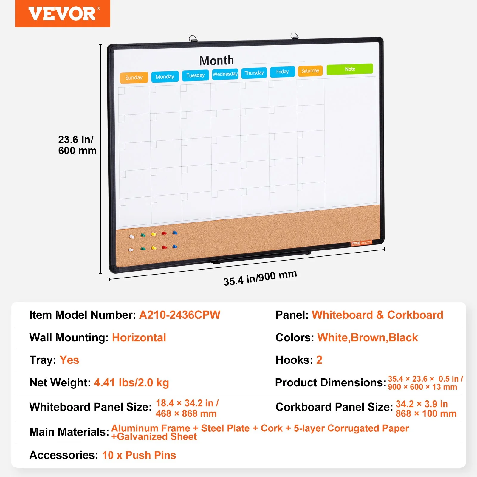36"x 24" Monthly Calendar Whiteboard & Cork Board Combo with Aluminum Frame – 2-in-1 Magnetic Dry Erase Bulletin Board for Wall Mount – Ideal for School, Home, Office - Image 4