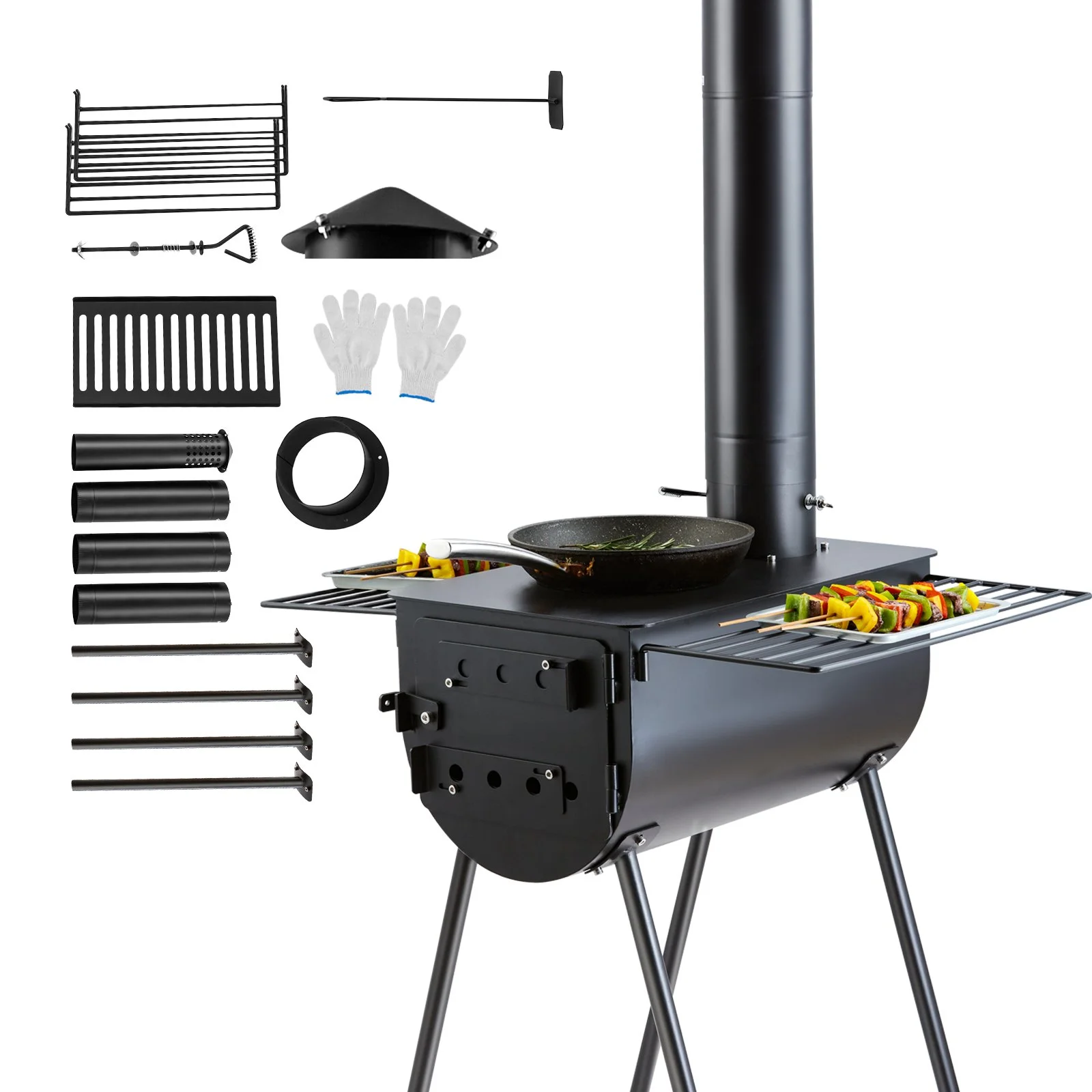 Wood Stove, 118 inch, Alloy Steel Camping Tent Stove, Portable Wood Burning Stove with Chimney Pipes & Gloves, 3000in³Firebox Hot Tent Stove for Outdoor Cooking and Heating with 8 Pipes