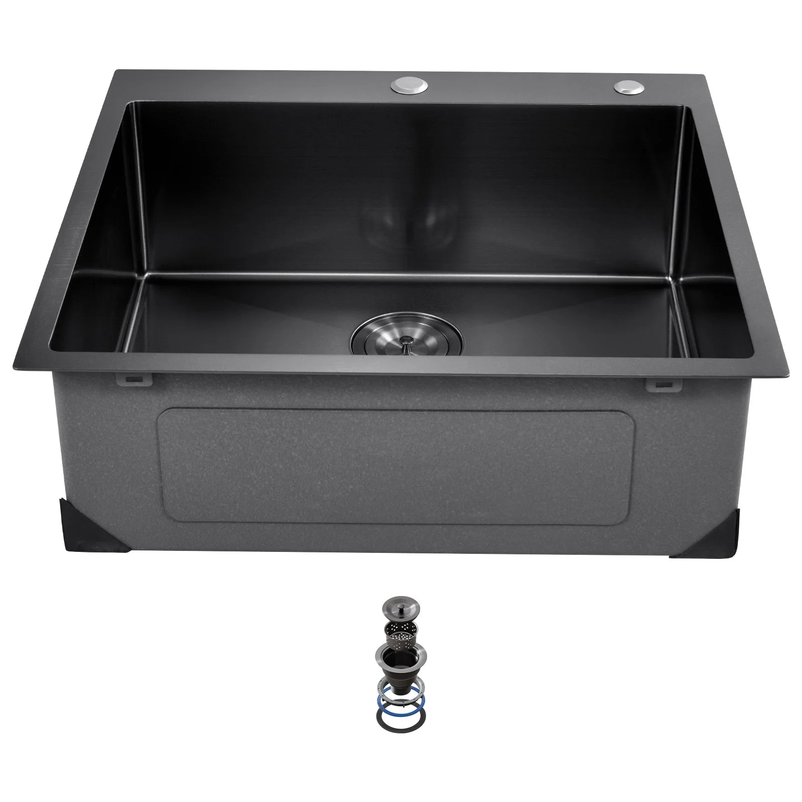 25 inch Kitchen Sink Workstation, 304 Stainless Steel Top Mount Sinks, Drop-In Single Bowl Farmhouse Basin with Accessories, Household Dishwasher Sinks for RV, Prep Kitchen, and Bar (Black)
