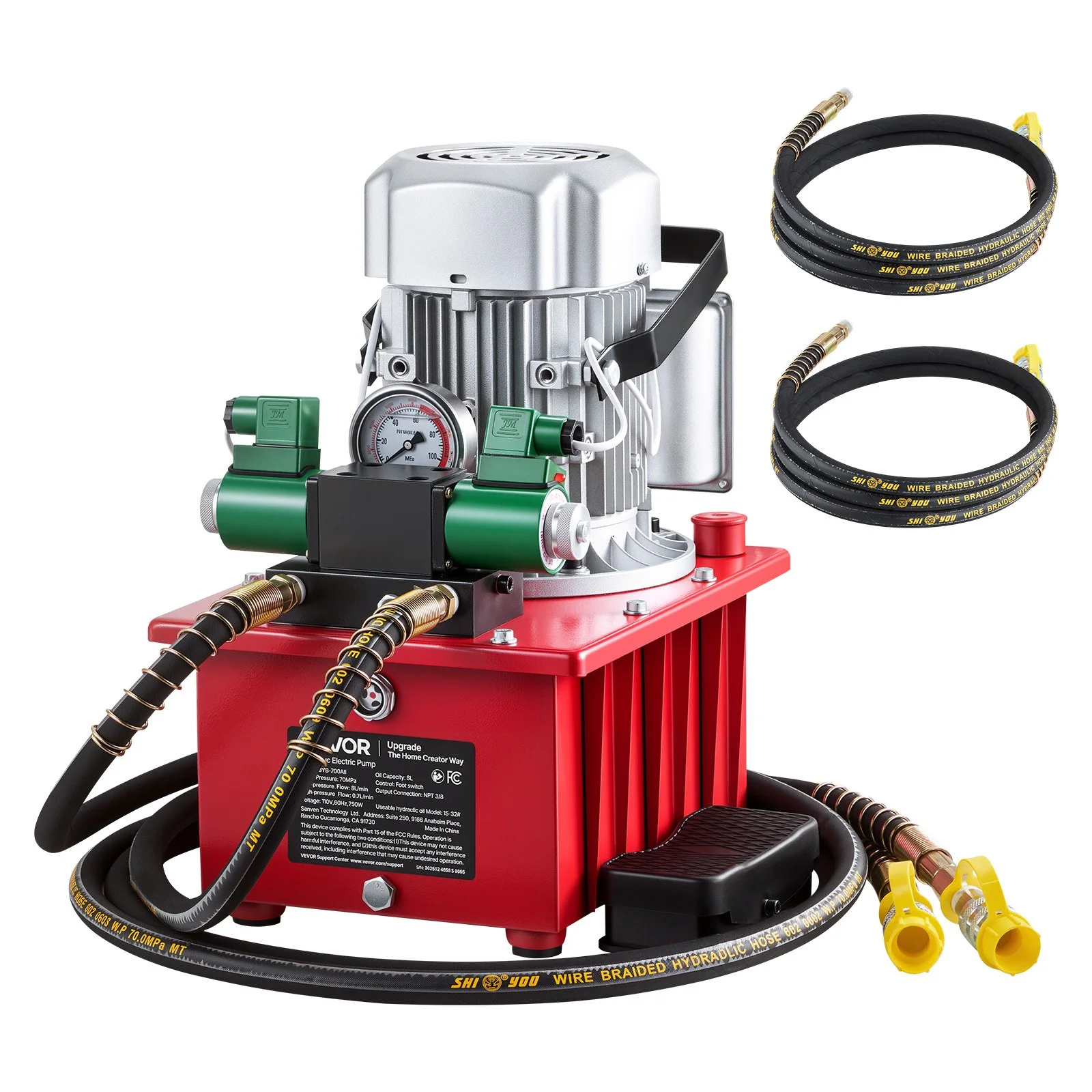 Electric Driven Hydraulic Pump, 750W 10,000 PSI, 120V Double Acting Hydraulic Pump Power Pack Unit, Solenoid Valve with Pedal Switch, 2.1 Gal / 8L, for Punching, Bending, Double Acting Cylinders