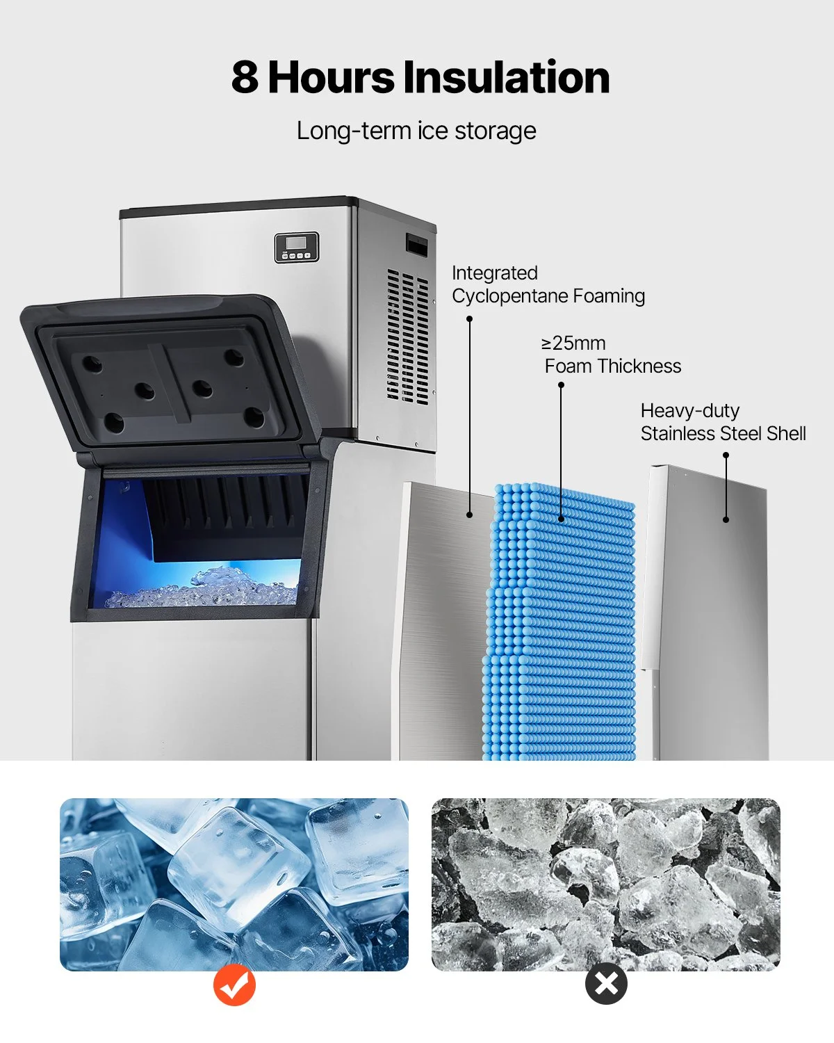 Commercial Ice Maker Machine, 550LBS/24H Ice-Making Machine with 300LBS Large Storage Bin, Auto Self-Cleaning Ice Maker with Touchscreen for Bar Cafe Restaurant Business Commercial - Image 10