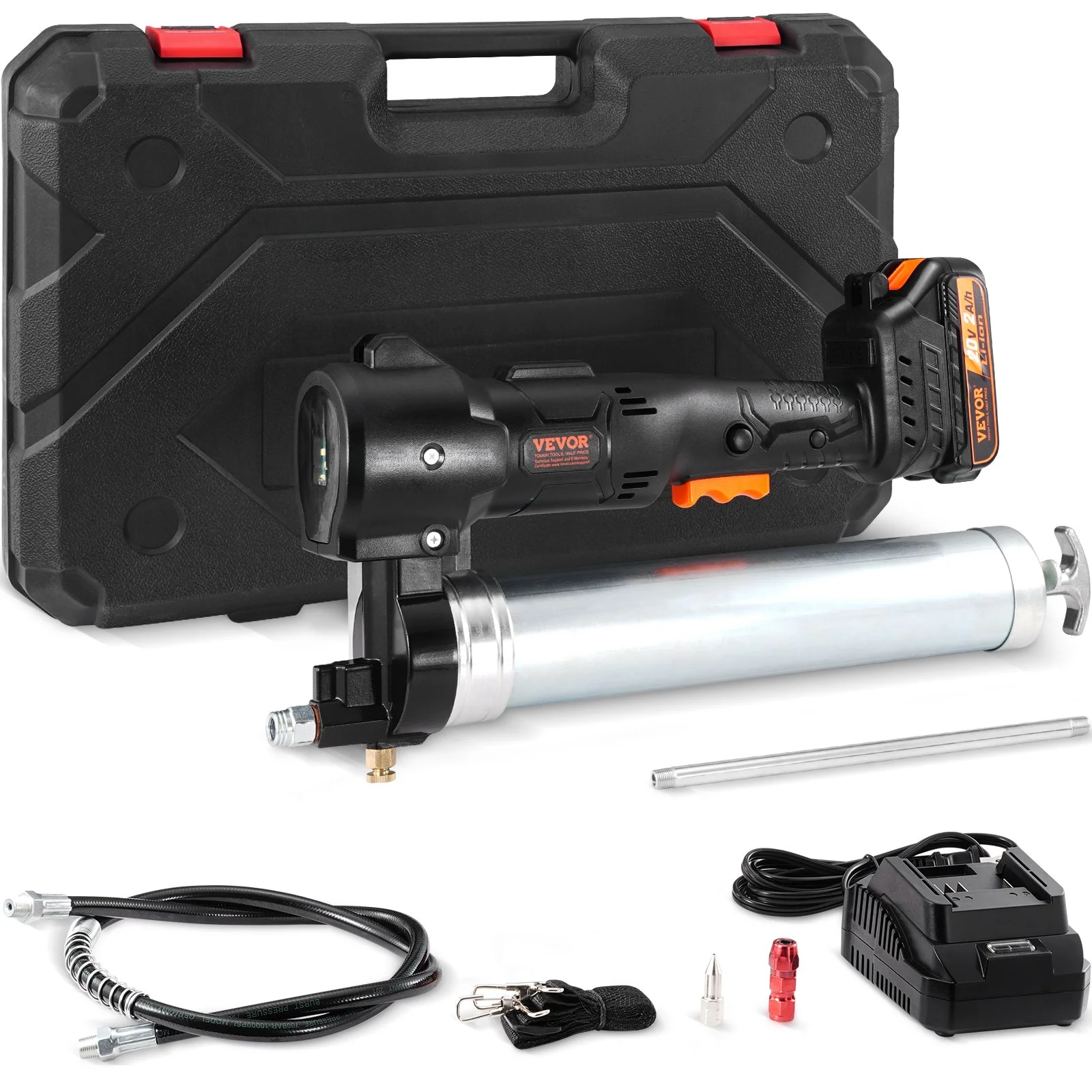 Cordless Grease Gun, 20-Volt, 10,000 PSI, 39" Long Hose, Electric Grease Gun Kit Professional High Pressure Battery Powered Grease Gun with Carrying Case, Battery and Charger Included, Black