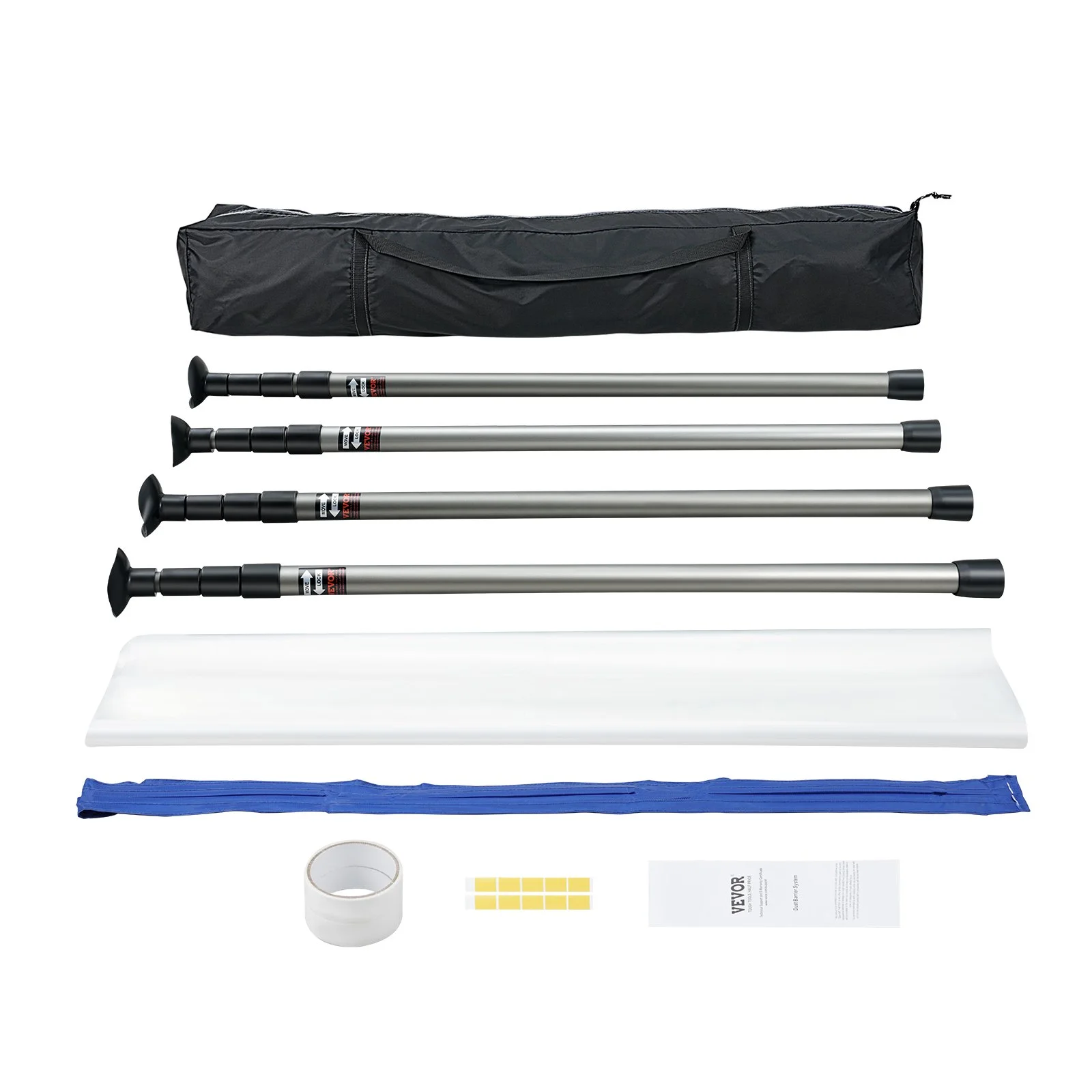 Dust Barrier Poles, 10 Ft Barrier Poles, Dust Barrier System with 4 Telescoping Poles, Carry Bag and 32.8x13.12 Ft Plastic Film, for Interior Decoration, Painting