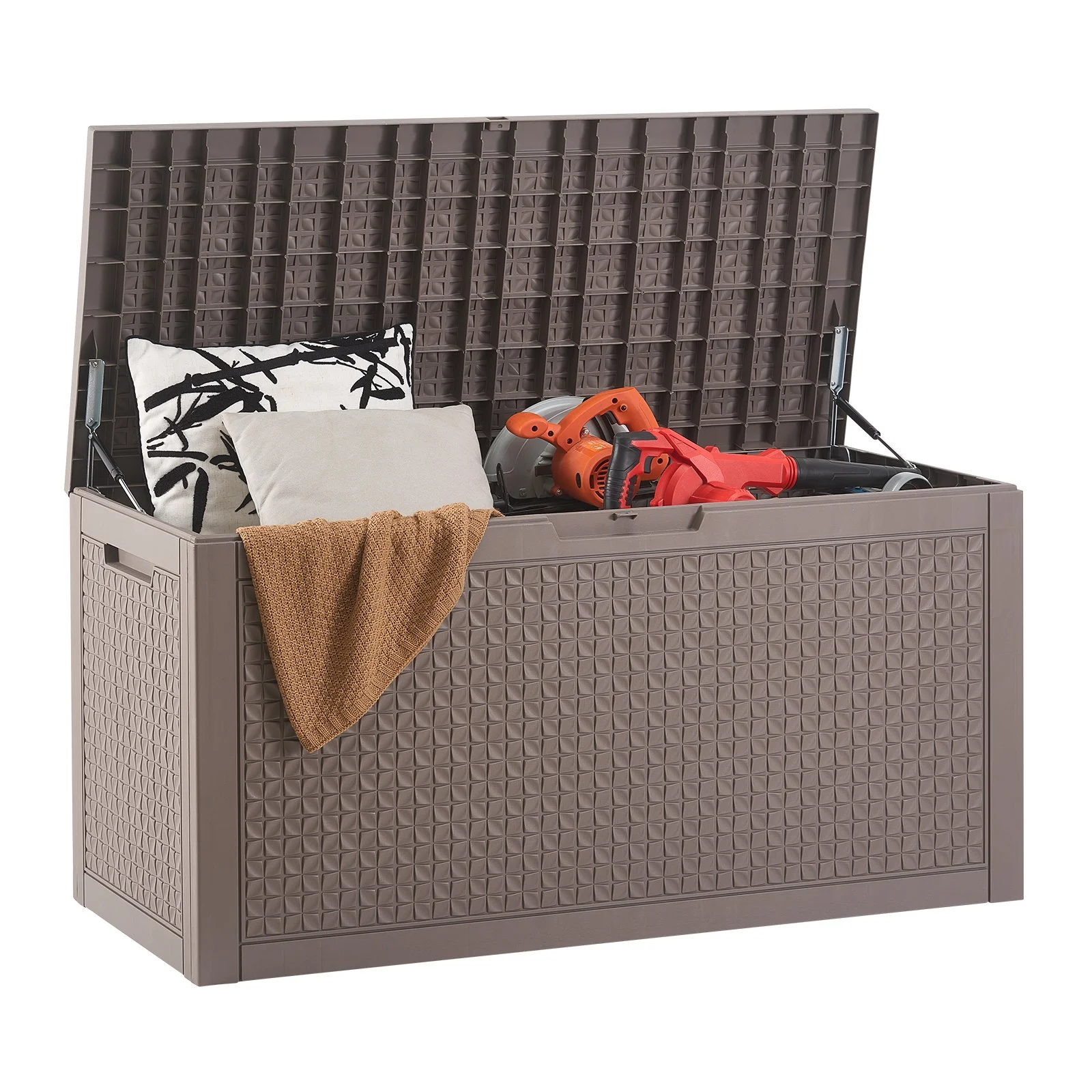 Outdoor Storage Box, 100 Gallon Resin Deck Box, Backyard Outside Toy and Towel Storage Cabinet Waterproof, for Patio Furniture Cushions, Garden Tools, Pool Supplies & Package Delivery (Grey)