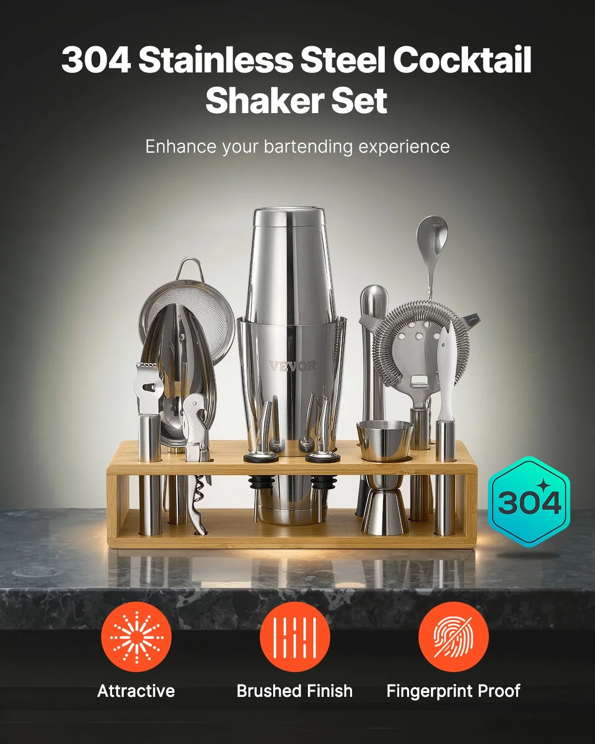 Cocktail Shaker Set, 13-Piece Stainless Steel Bar Tools with Bamboo Stand, Boston Bartender Kit Accessories | Mixer Spoon, Muddler, Jigger, Strainer, Liquor Pourers, Ice Scoop, Lemon Zester - Image 5