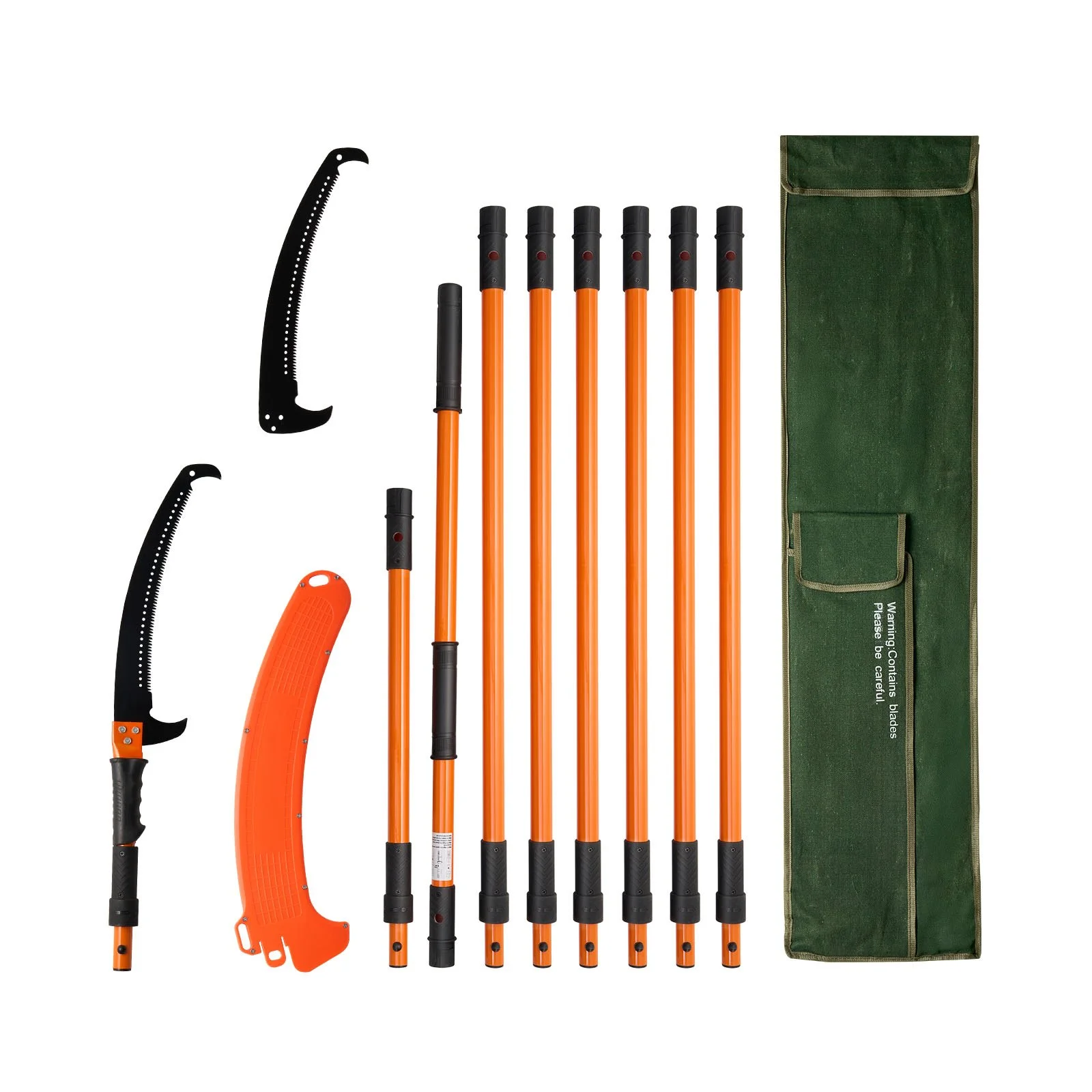 Manual Pole Saw, 4.46-26.4 ft Extendable Tree Pruner, Sharp 65Mn Steel Blade, Lightweight Fiberglass Handle Pole, Two Double-Hook Saws for High Branch Trimming, Pruning Tool for Palms, Shrubs