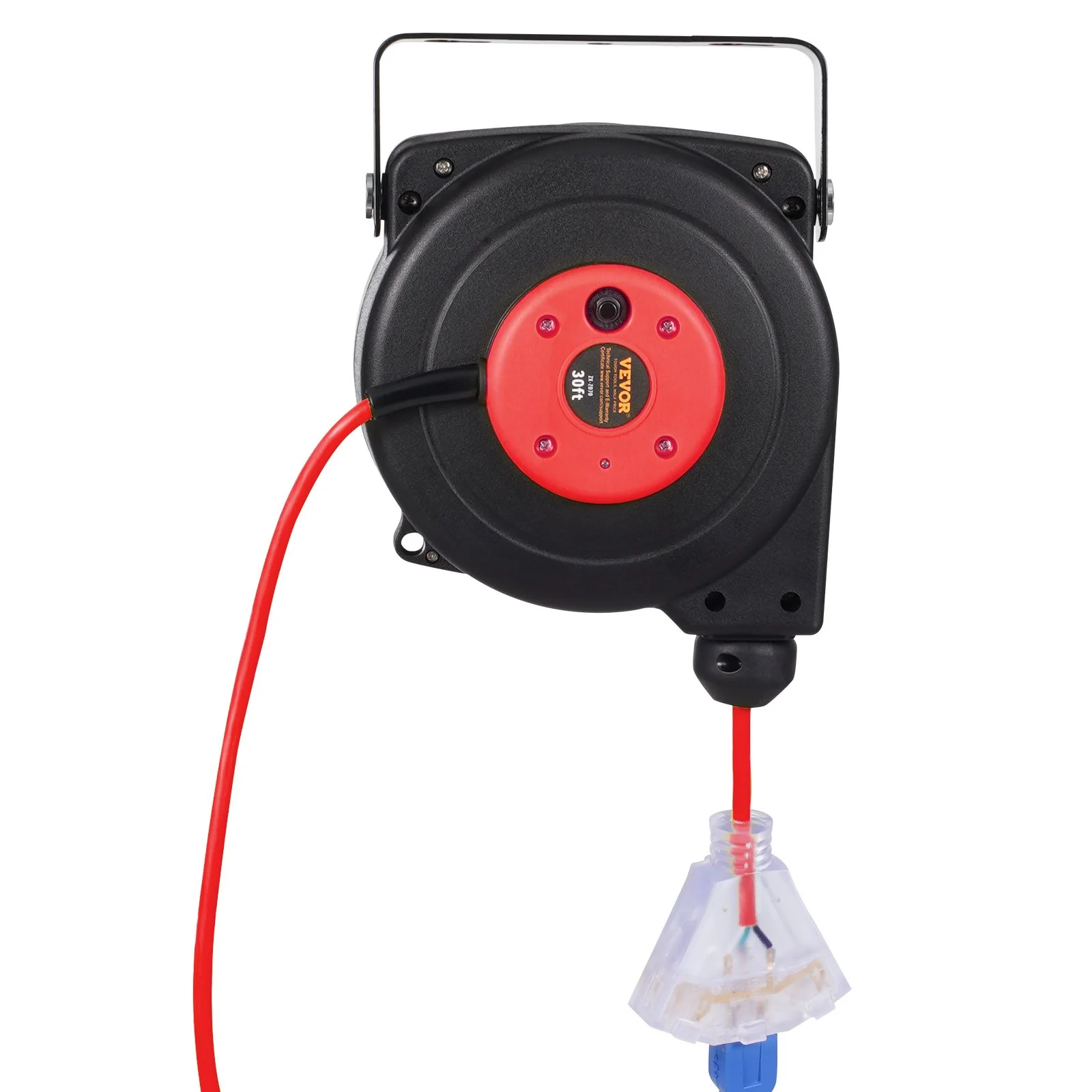 Retractable Extension Cord Reel, 30 FT, Heavy Duty 16AWG/3C SJTOW Retractable Power Cord Reel with Lighted Triple Tap Outlet 10 Amp Circuit Breaker 4.5FT Lead-in Cord, for Ceiling or Wall Mount - Image 7