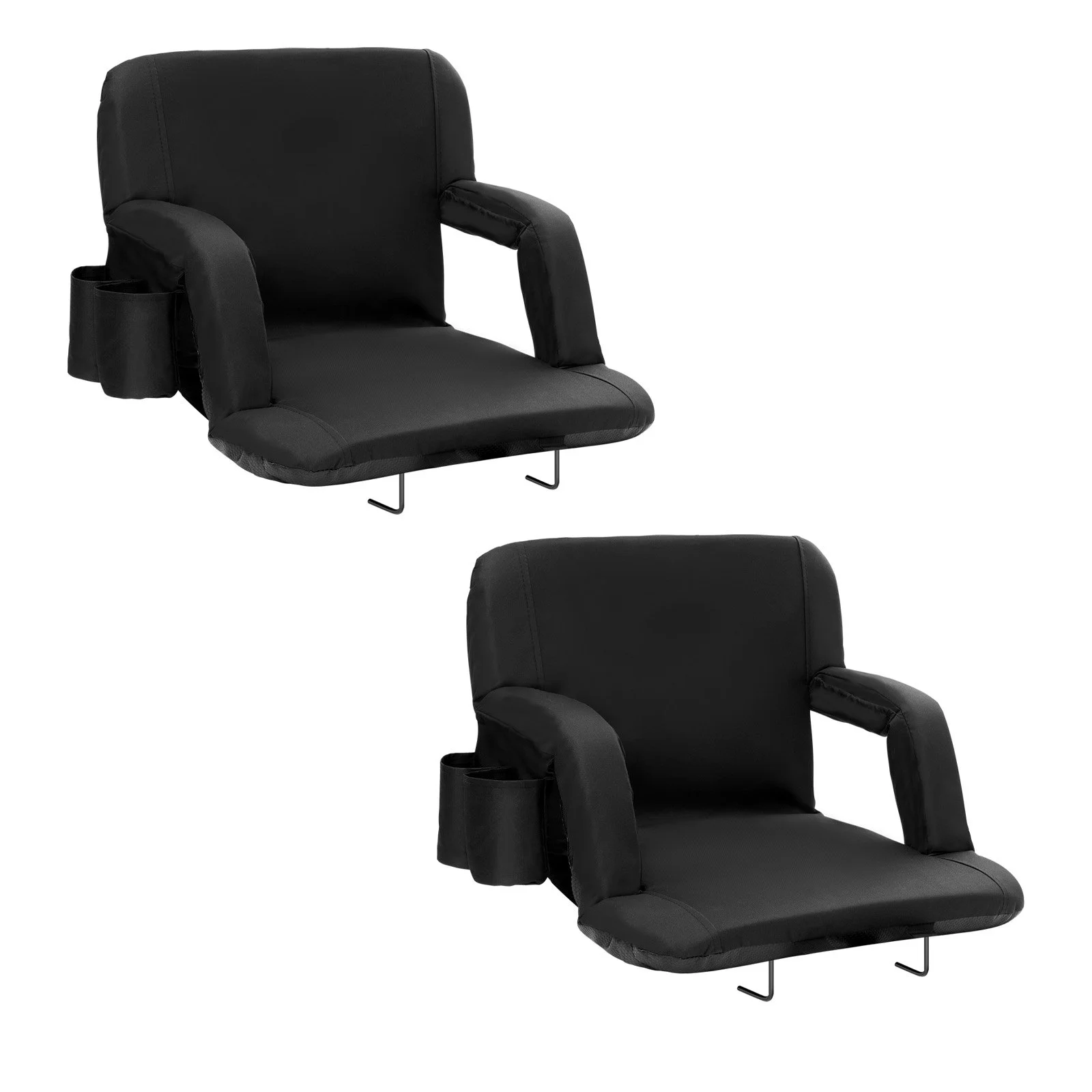 Stadium Seat with Back Support, Wide Bleacher Seat Backs, Folding Padded Cushion Stadium Chair, Portable Reclining Chairs with Hook Pocket Cupholder, Ideal for Sport Event Beach Concert (2 Set)