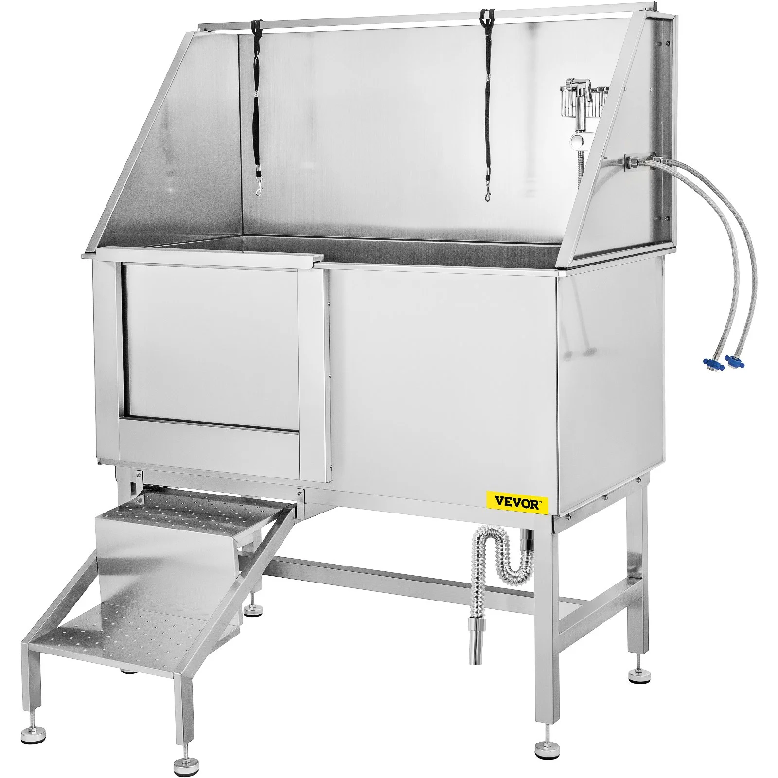 50 Inch Dog Grooming Tub, Professional Stainless Steel Pet Dog Bath Tub, with Steps Faucet & Accessories Dog Washing Station Left Door - Image 7