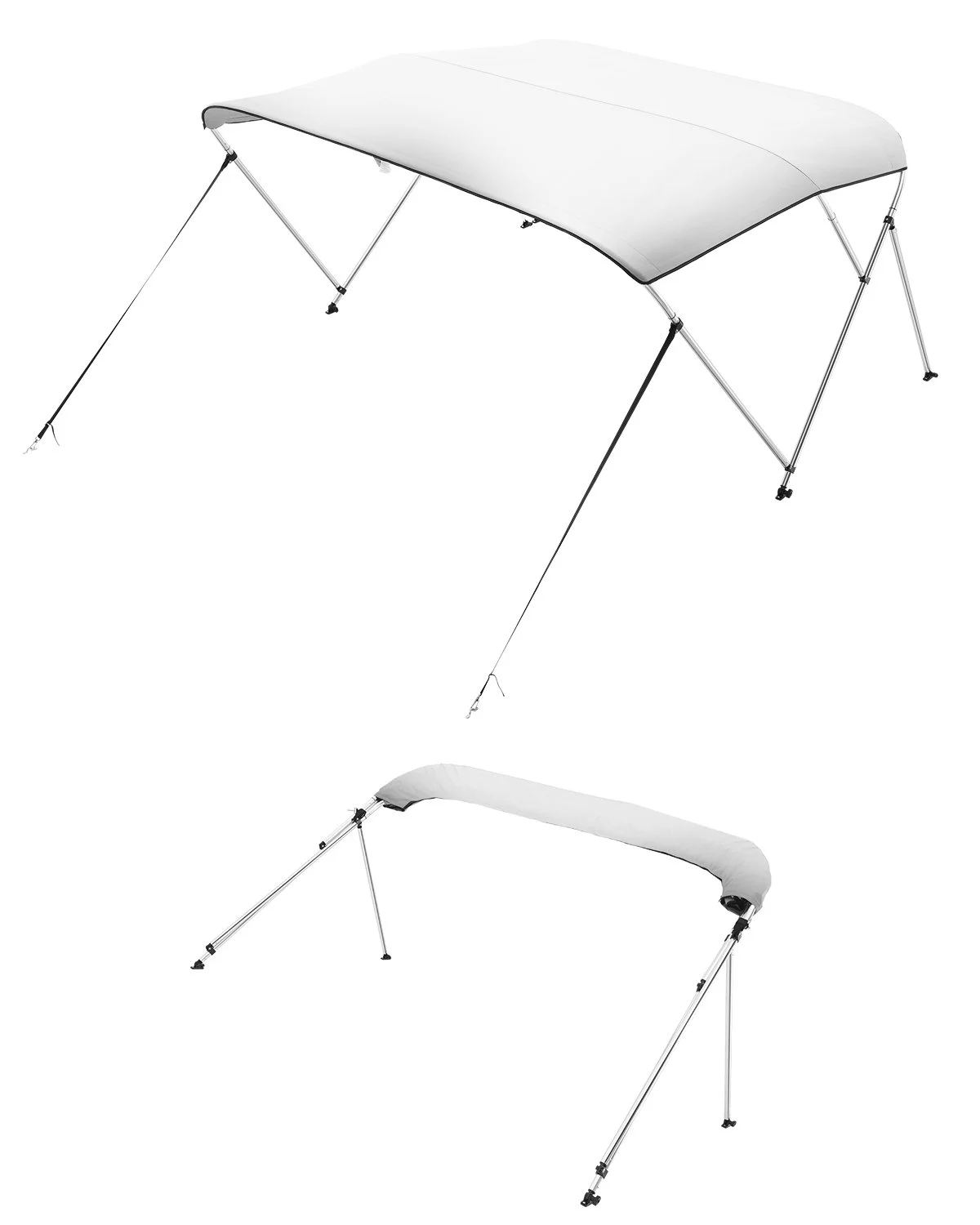 3 Bow Boat Bimini Tops, 600D Polyester Canopy with Aluminum Alloy Frame, Waterproof & Sun Shade Boat Awning Canopy with Storage Bag, 2 Support Poles, 4 Straps, 72"Lx(79"-84")Wx46"H, Light Grey