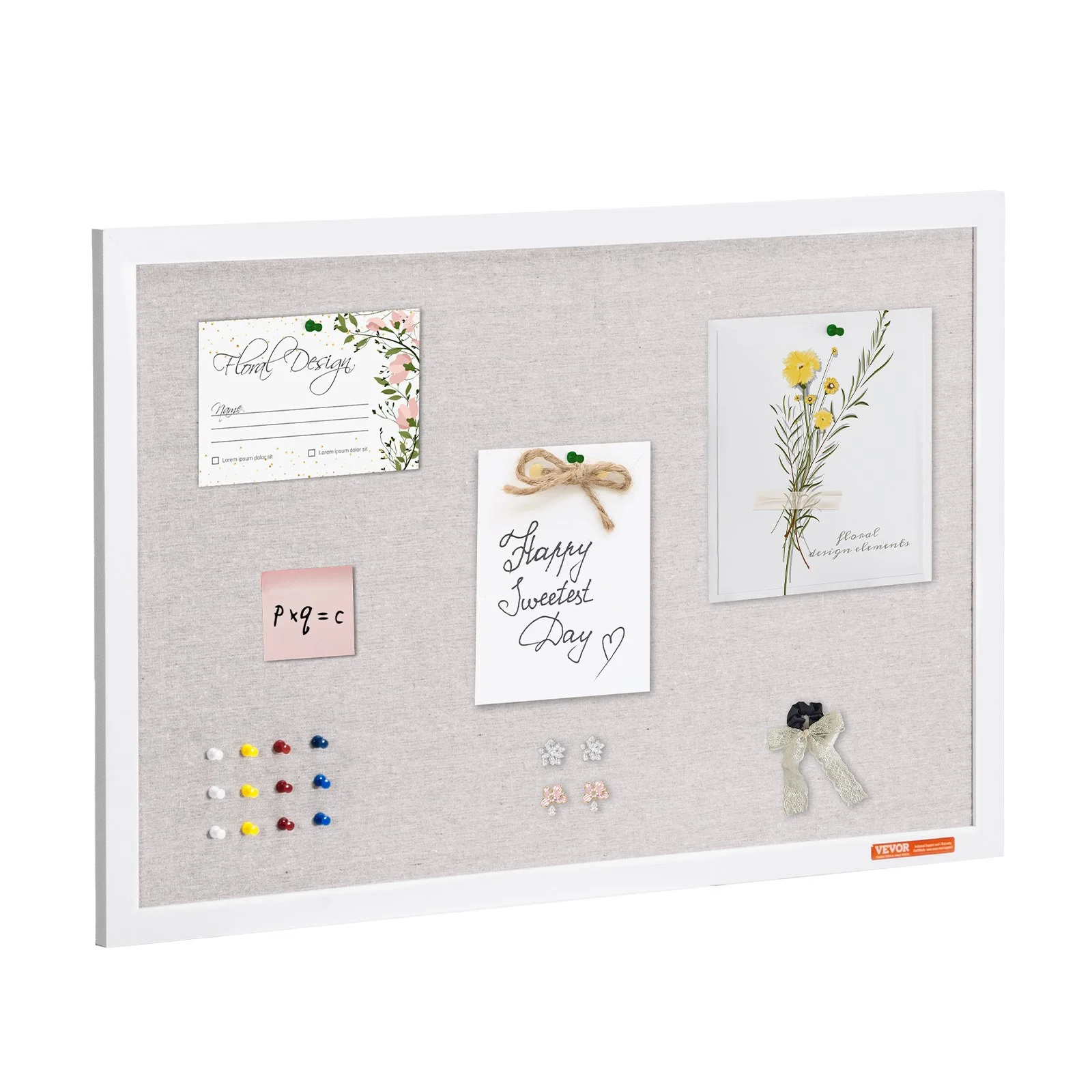 30"x20" White Cork Board with Linen Surface – Stylish Wall-Mounted Bulletin Board for Home, School, Office – Elegant & Functional Noticeboard