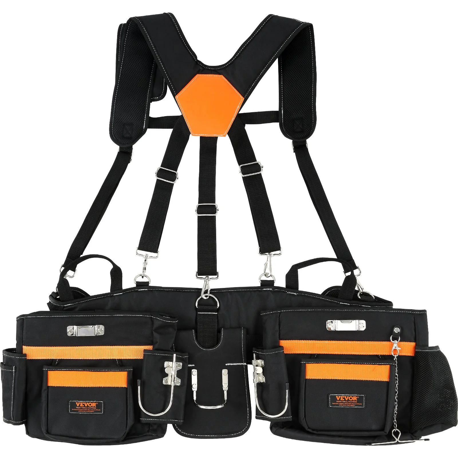 Tool Belt with Suspenders, 29 Pockets, 29-54 inches Adjustable Waist Size, Tool Belts for Men, 600D Polyester Heavy Duty Carpenter Tool Pouch for Carpenters, Electricians, and Gardening, Black