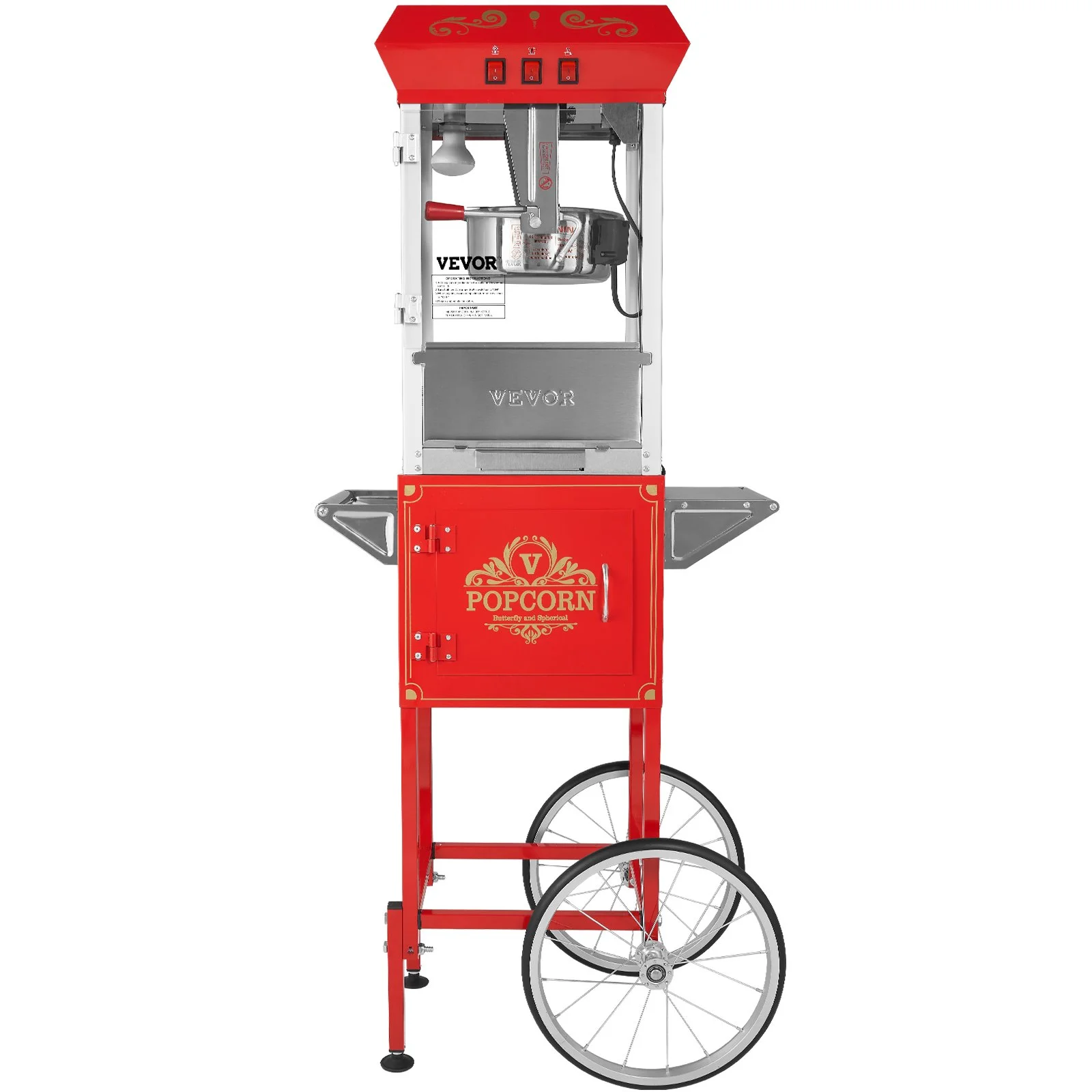 Popcorn Maker with Cart, 850W Popcorn Popper Machine, 8 Oz Kettle Makes 48 Cups per Batch, Popcorn Maker Equipped with Tempered Glass, Includes 4 Scoops, Movie Theater Style, Red - Image 11
