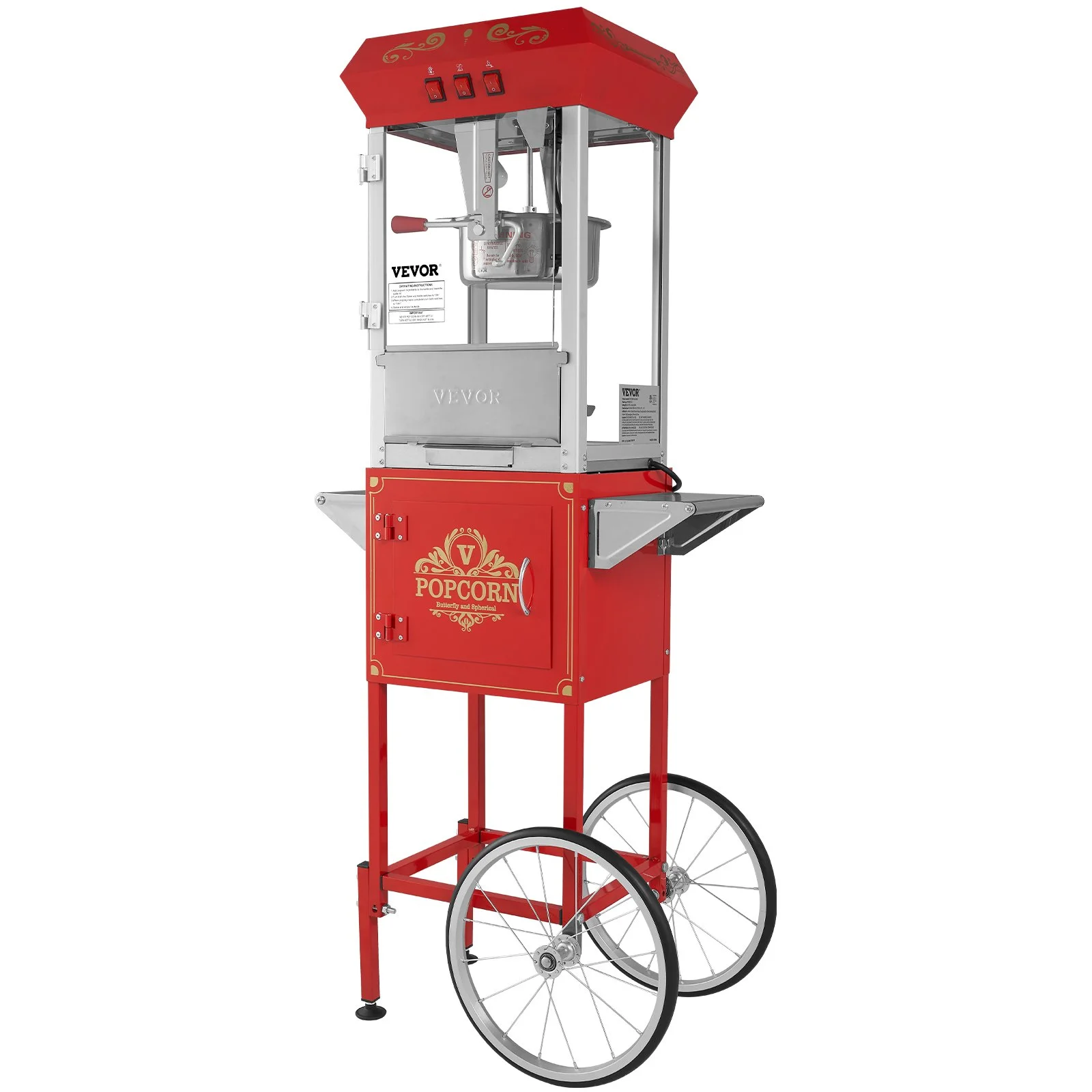 Popcorn Maker with Cart, 850W Popcorn Popper Machine, 8 Oz Kettle Makes 48 Cups per Batch, Popcorn Maker Equipped with Tempered Glass, Includes 4 Scoops, Movie Theater Style, Red - Image 12