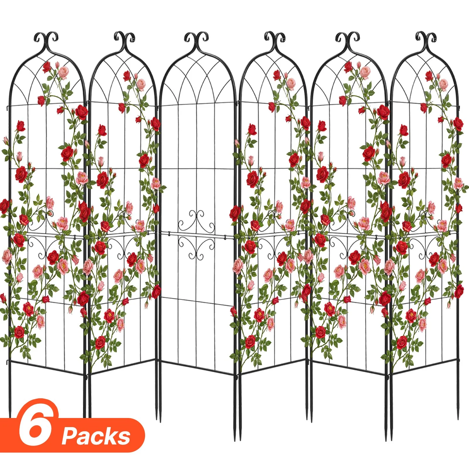 Garden Trellis, 71 x 20 inch Rose Trellis, 6 Packs Garden Flower Rose Trellises with Powder-Coated Finish & Convenient Locking Design, Plant Support Trellises for Flowers, Vegetables, Roses