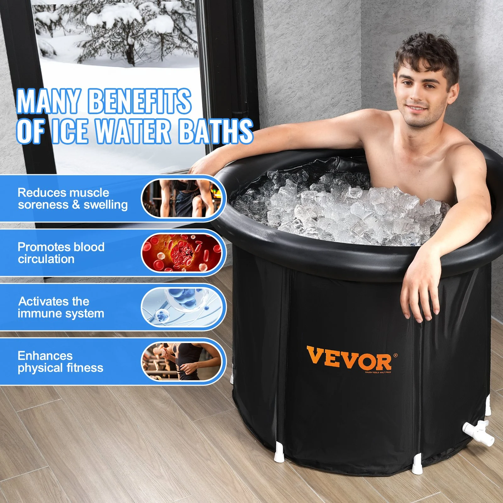Ice Bath Tub, Cold Water Therapy Plunge Tub for Athletes, Portable Outdoor Ice Barrel Plunge Pool for Recovery, 90 Gal Inflatable Folding Bathtub with Cover, Home Ice Pod for Adult, 32"Lx30"H - Image 4