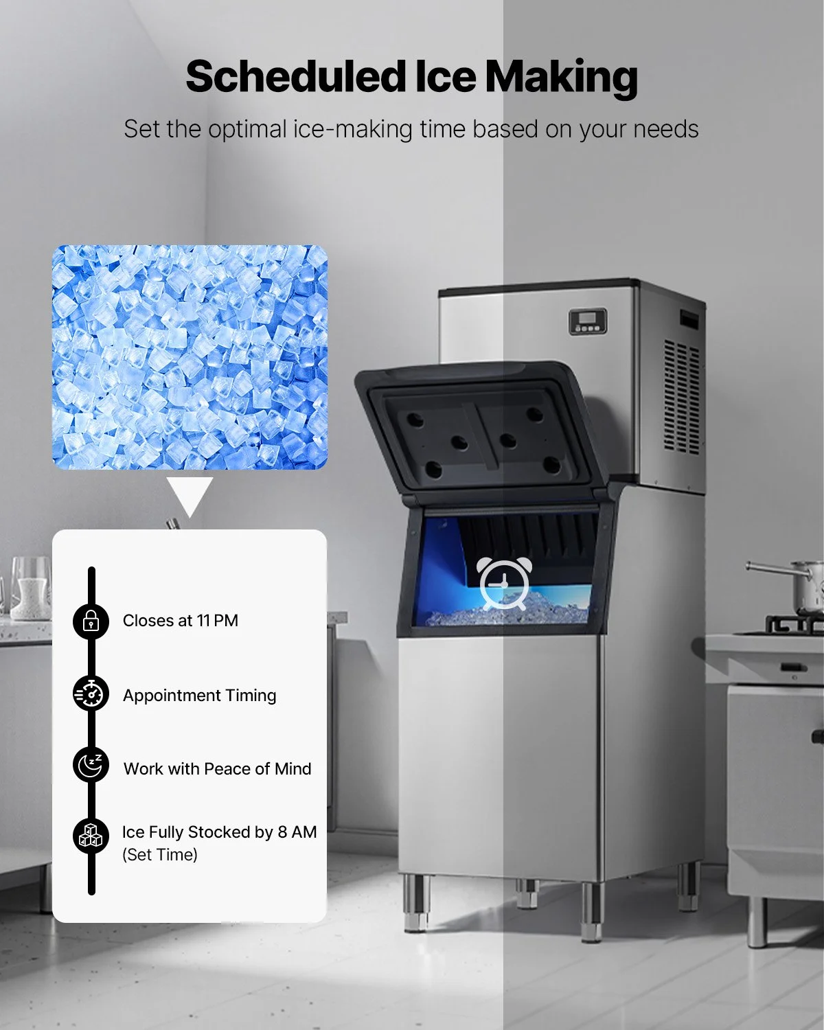 Commercial Ice Maker Machine, 550LBS/24H Ice-Making Machine with 300LBS Large Storage Bin, Auto Self-Cleaning Ice Maker with Touchscreen for Bar Cafe Restaurant Business Commercial - Image 5