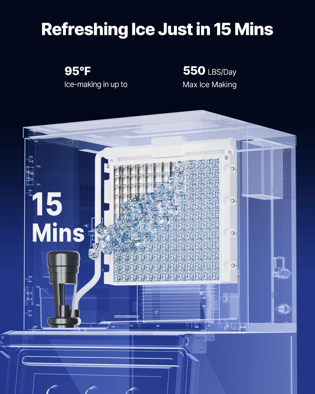 Commercial Ice Maker Machine, 550LBS/24H Ice-Making Machine with 300LBS Large Storage Bin, Auto Self-Cleaning Ice Maker with Touchscreen for Bar Cafe Restaurant Business Commercial - Image 12