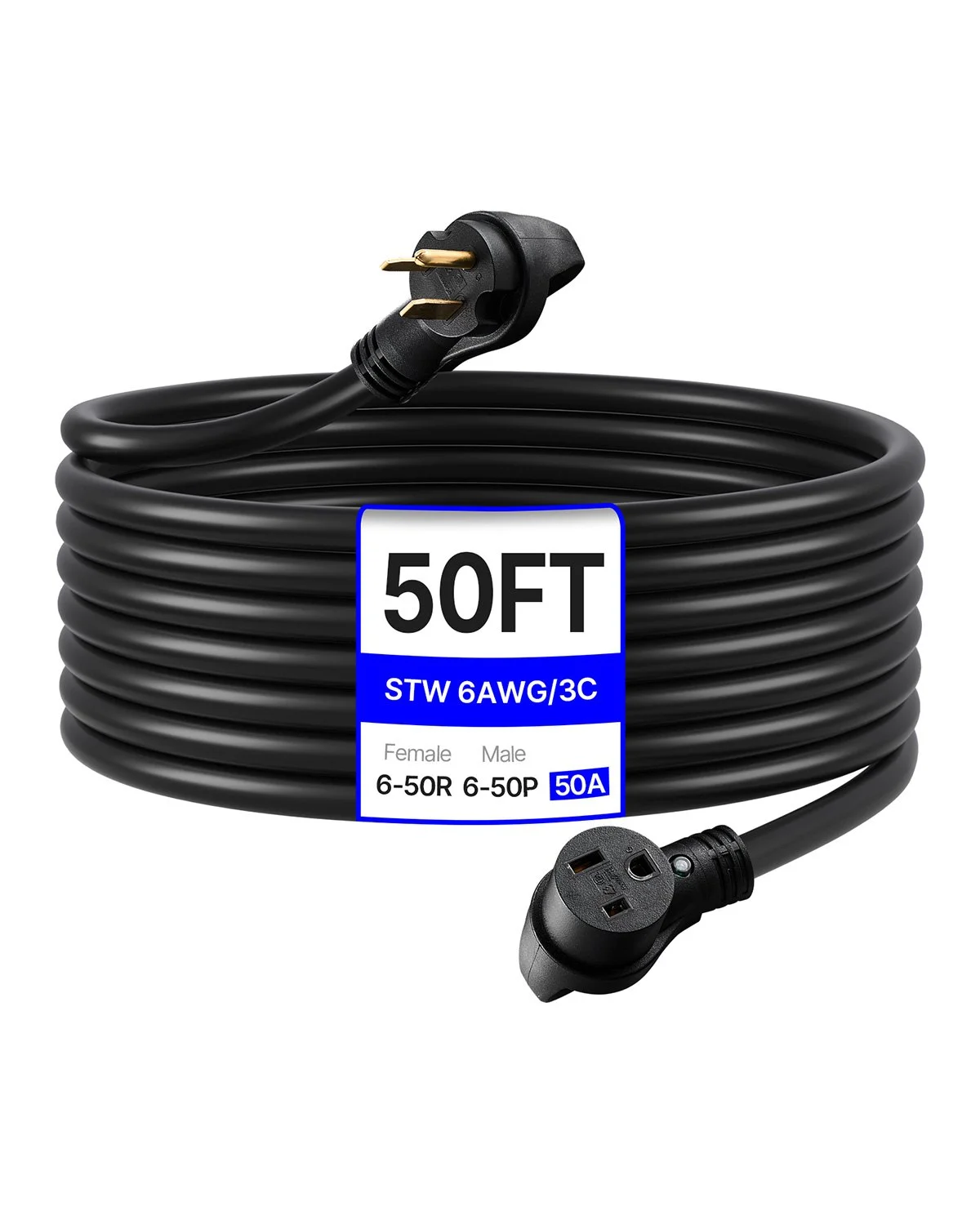 50-Amp Generator Extension Cord, 50 Foot, 250 Volts 12500 Watts Heavy Duty Power Cable, NEMA 6-50R NEMA 6-50P SWT 6AWG Flexible Welder Extension Cord, with Storage Bag, for Generator, ETL Listed