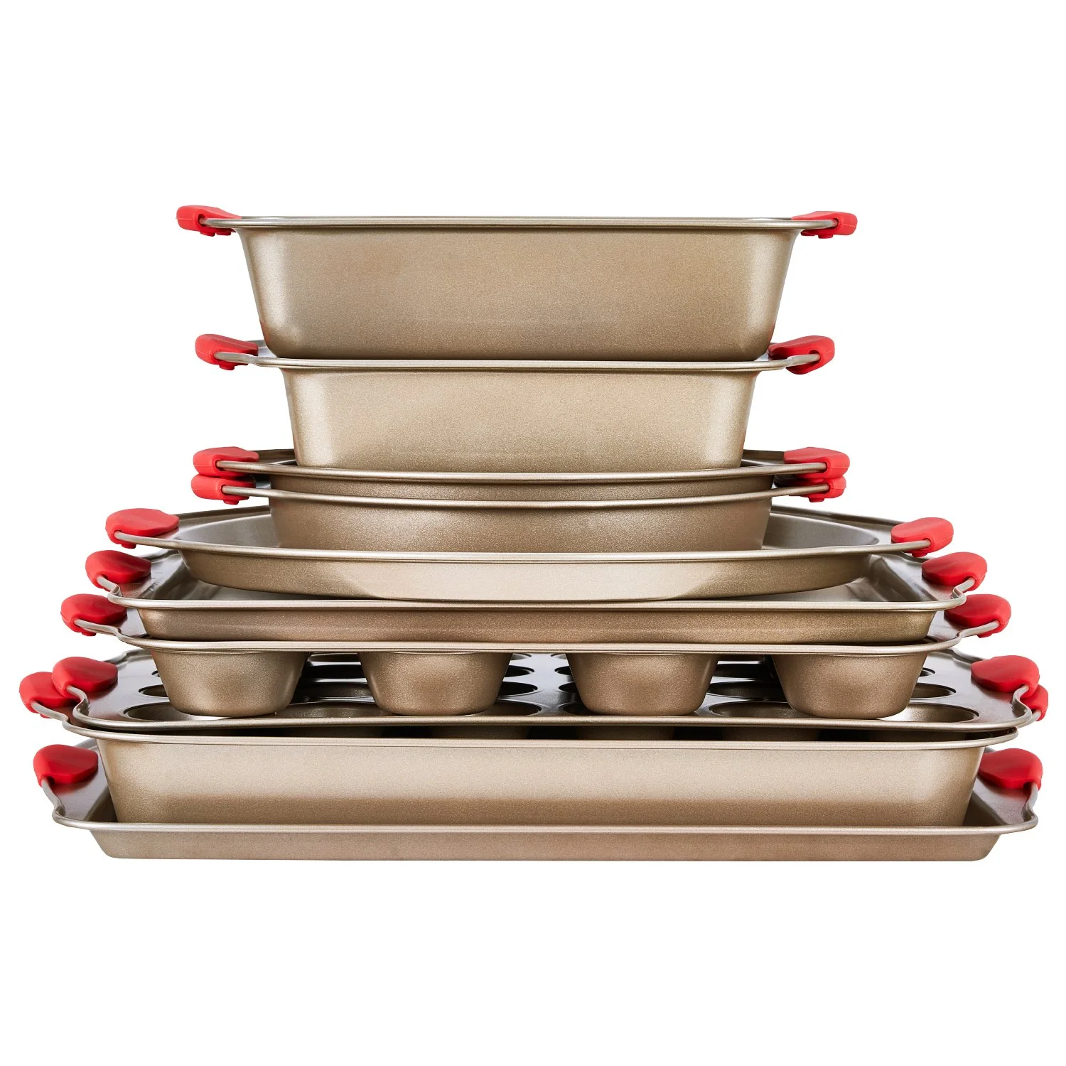 Baking Pans Set, 10-Piece, Nonstick Carbon Steel Cookware Sheets & Trays, Stackable Kitchen Oven Bakeware Cooking Sets with Silicone Handles, Easy to Clean, for Baking Cookie Cake Muffin Bread - Image 12