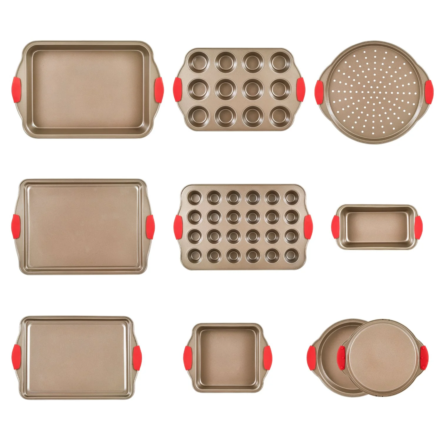 Baking Pans Set, 10-Piece, Nonstick Carbon Steel Cookware Sheets & Trays, Stackable Kitchen Oven Bakeware Cooking Sets with Silicone Handles, Easy to Clean, for Baking Cookie Cake Muffin Bread - Image 6