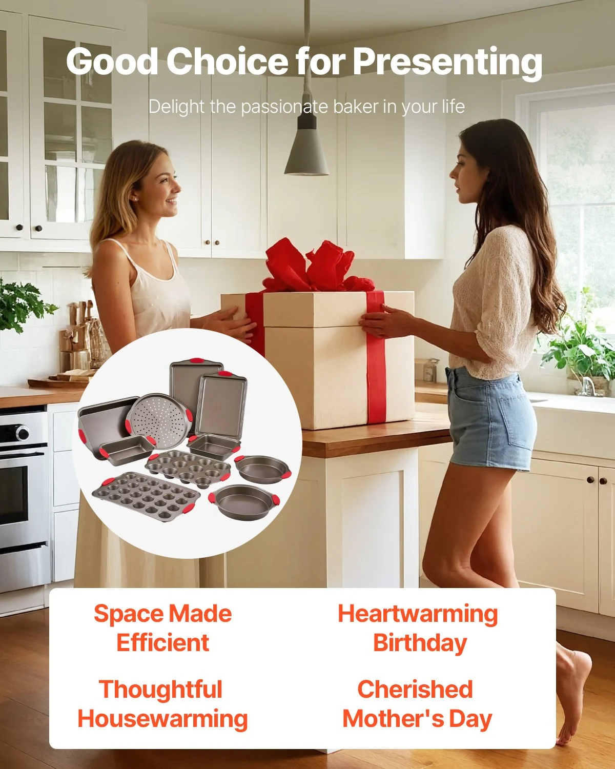 Baking Pans Set, 10-Piece, Nonstick Carbon Steel Cookware Sheets & Trays, Stackable Kitchen Oven Bakeware Cooking Sets with Silicone Handles, Easy to Clean, for Baking Cookie Cake Muffin Bread - Image 10