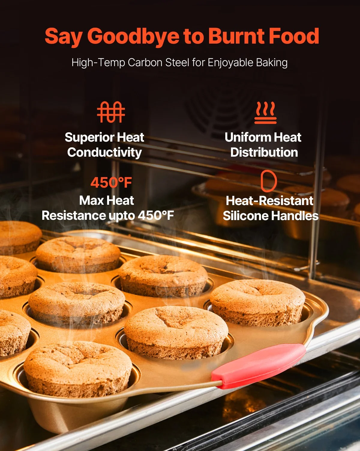 Baking Pans Set, 10-Piece, Nonstick Carbon Steel Cookware Sheets & Trays, Stackable Kitchen Oven Bakeware Cooking Sets with Silicone Handles, Easy to Clean, for Baking Cookie Cake Muffin Bread - Image 3