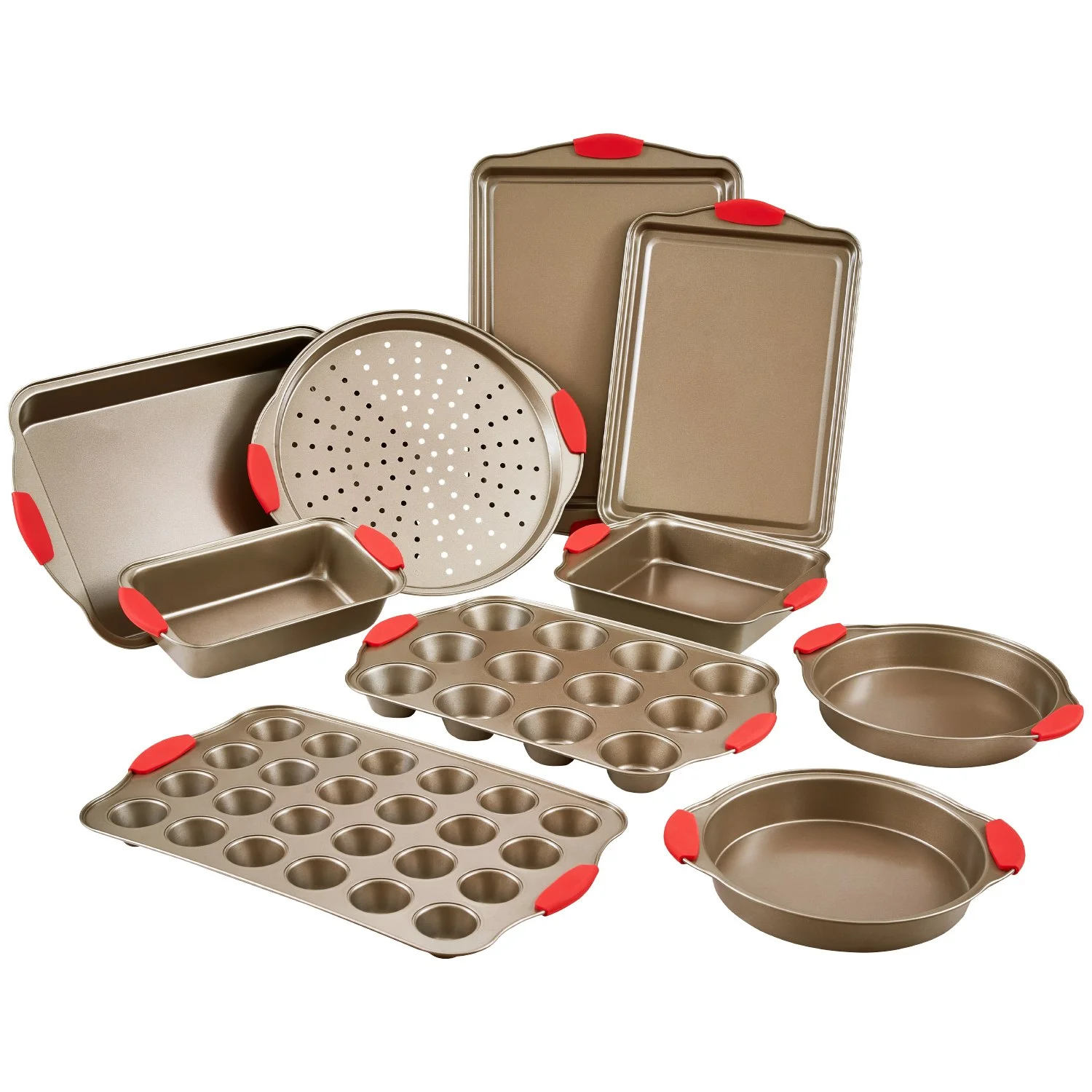 Baking Pans Set, 10-Piece, Nonstick Carbon Steel Cookware Sheets & Trays, Stackable Kitchen Oven Bakeware Cooking Sets with Silicone Handles, Easy to Clean, for Baking Cookie Cake Muffin Bread - Image 5