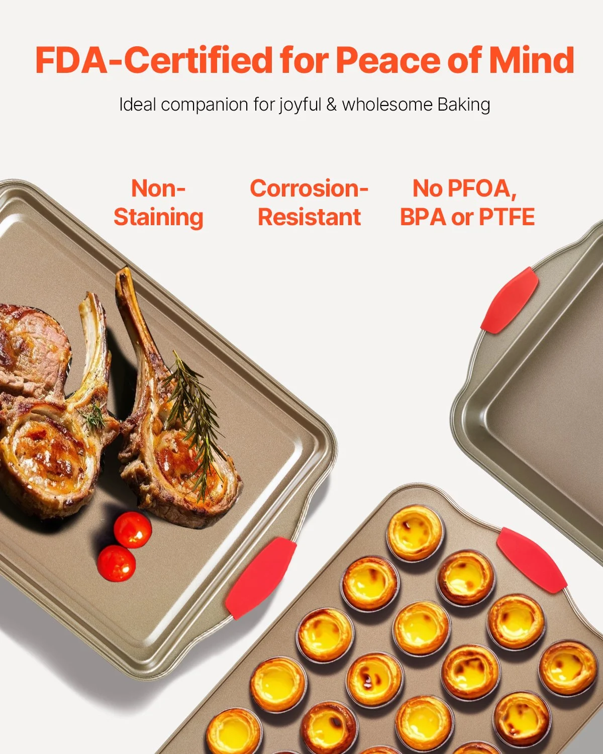 Baking Pans Set, 10-Piece, Nonstick Carbon Steel Cookware Sheets & Trays, Stackable Kitchen Oven Bakeware Cooking Sets with Silicone Handles, Easy to Clean, for Baking Cookie Cake Muffin Bread - Image 8