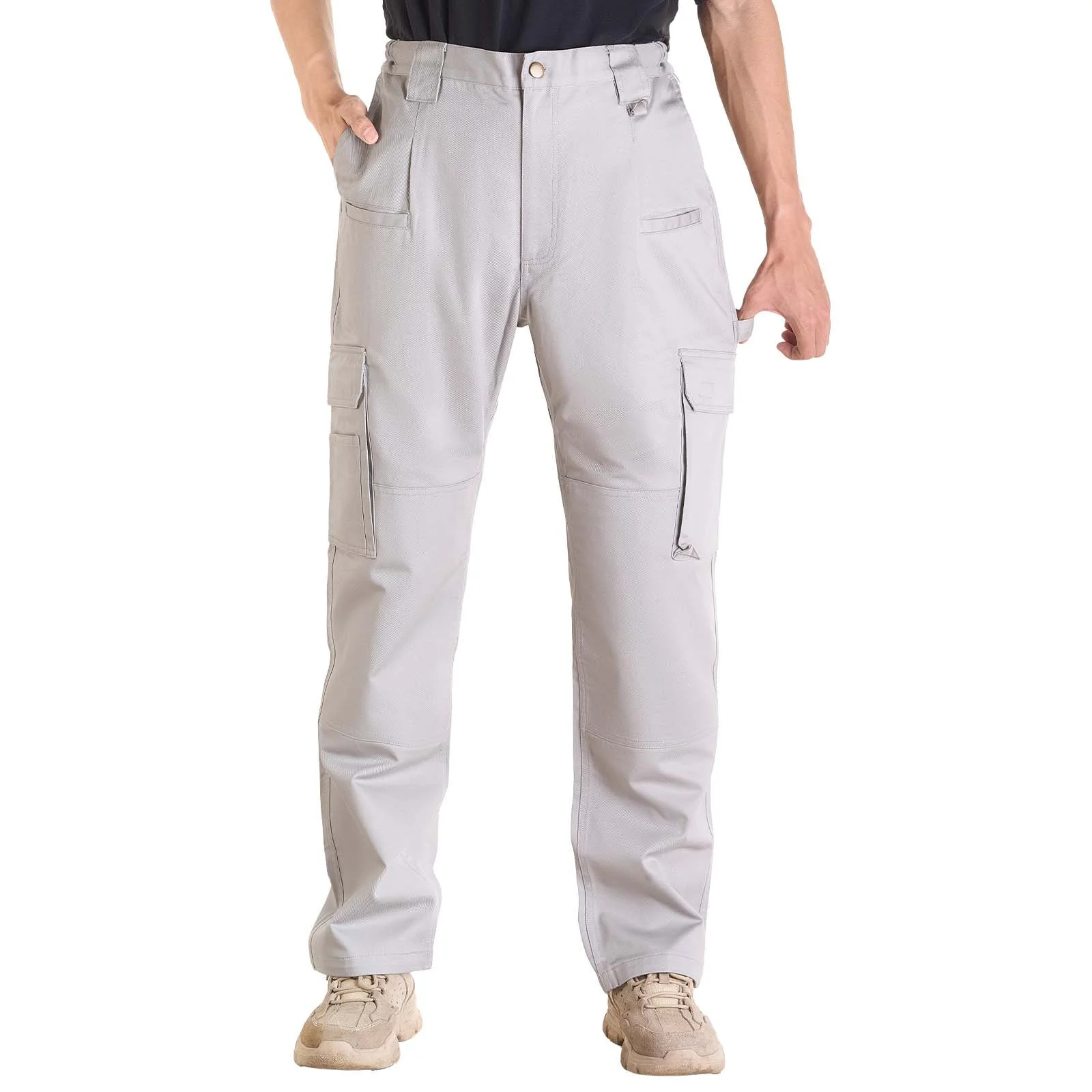 FR Pants for Men, 9 oz 100% Cotton, Flame-Resistant Cargo Pants with Multi-Pockets and Elastic Waist, Reinforced Tear-proof Stitching, Ideal for Welding Work and Casual Wear, XXL Size, Gray