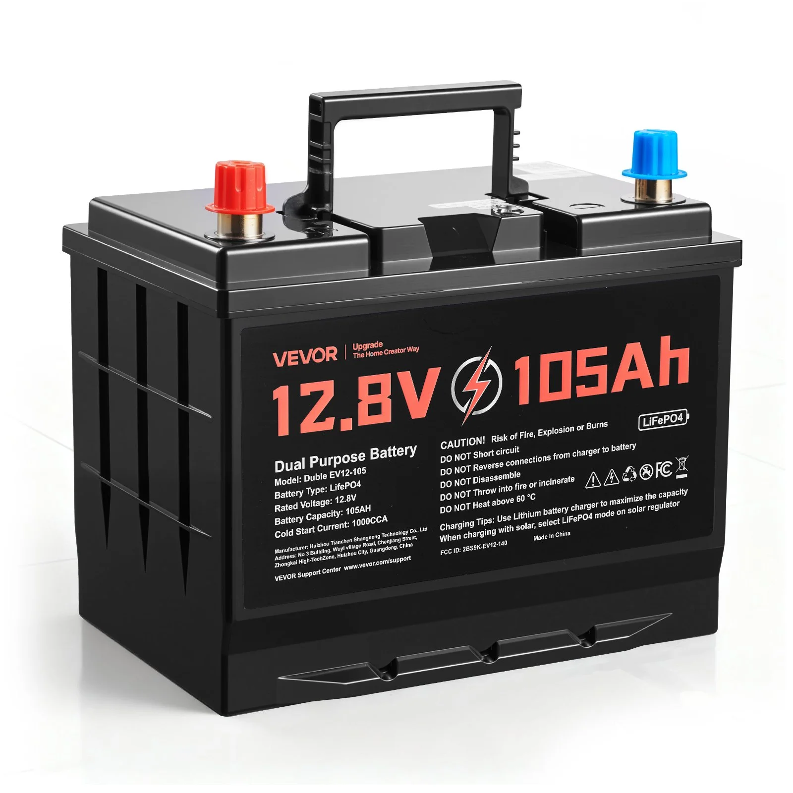 12V 105Ah Dual Purpose LiFePO4 Lithium Battery, 1000 CCA Group 24, Lithium-ion Starter Battery Plus Deep Cycle, Built-in Smart BMS, Car Start-Stop, for Automotive, Trolling Motor, Marine, RV