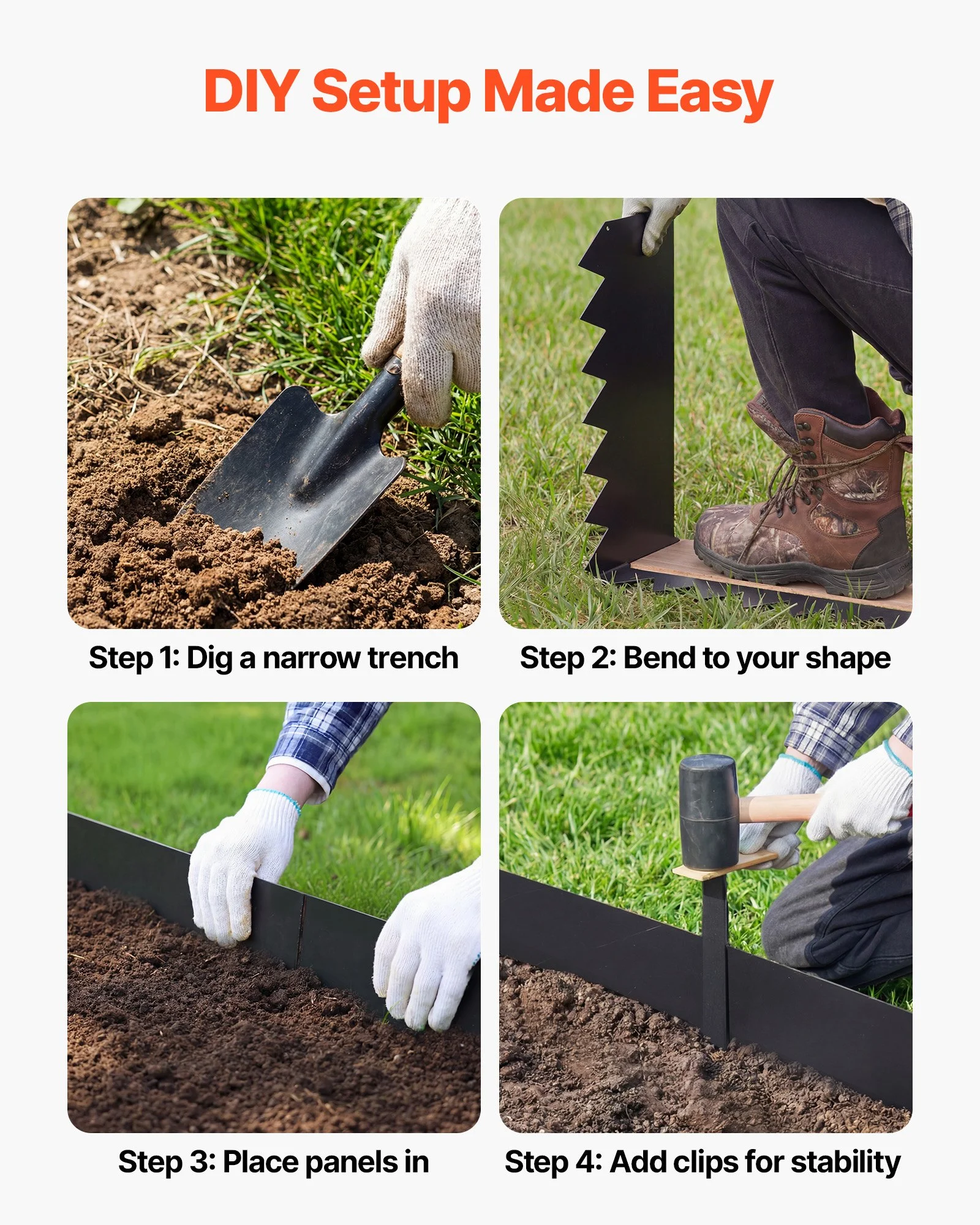 Galvanized Steel Landscape Edging, 12-Pack 40 x 6 Inch Metal Edging for Landscaping with 14 Mounting Clips, Heavy Duty Metal Garden Edge Border for Flower Bed, Yard Pathway, Black - Image 6