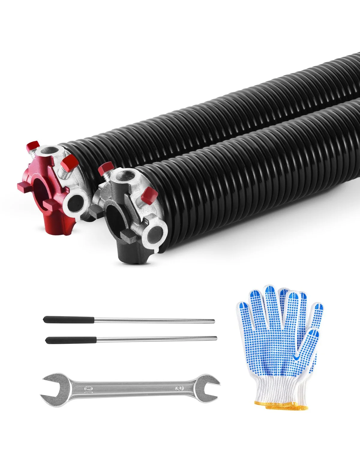 Garage Door Torsion Springs, Pair of 0.234 x 2 x 31 in, 16000 Cycles, Electrophoresis Black Coated for Replacement, Garage Door Springs with Non-Slip Winding Bars, Gloves and Mounting Wrench