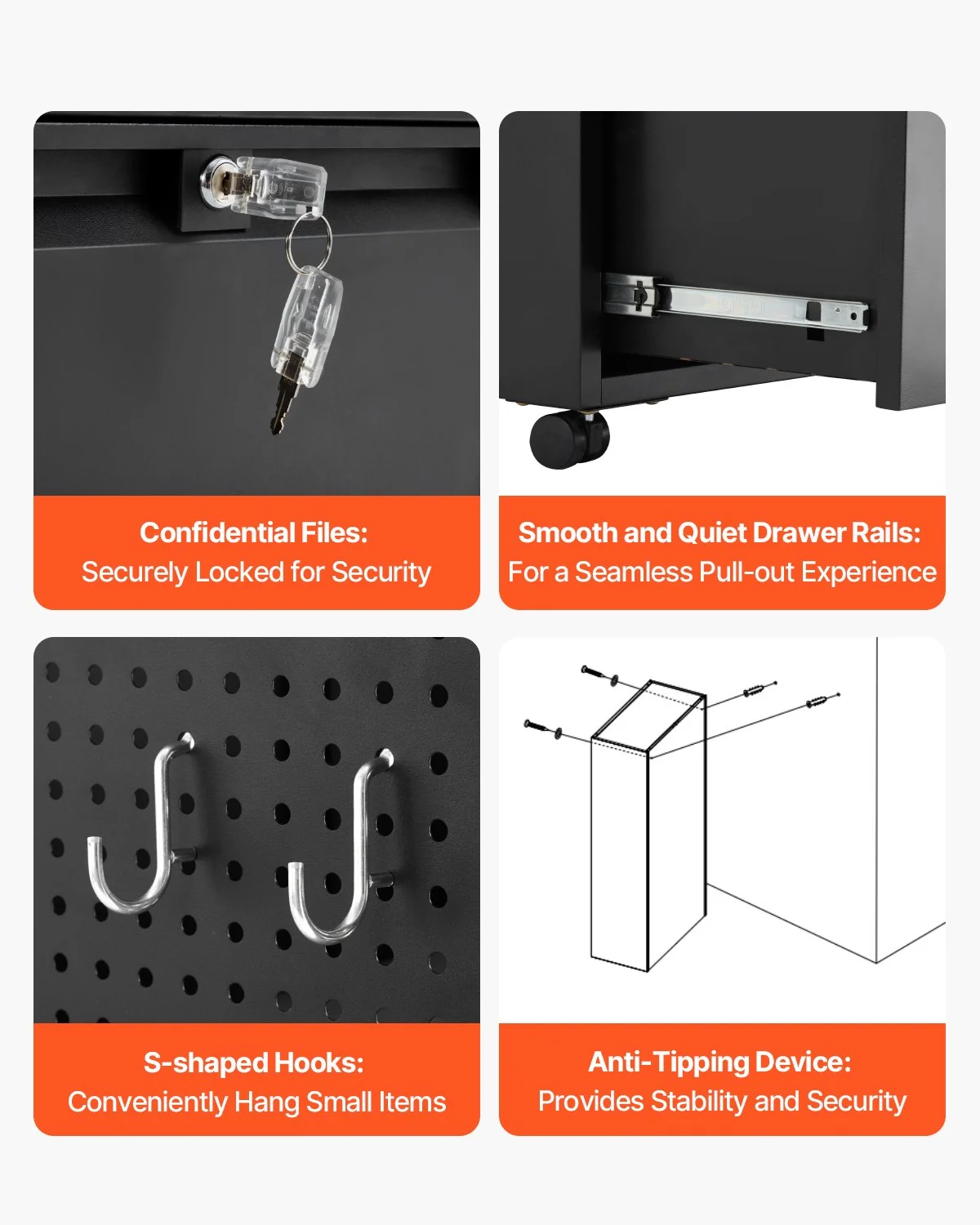 2 Drawers Metal File Cabinet, Lateral Filing Cabinet with Lock and Adjustable Hanging Rods, Wide Filing Storage Cabinets for Home and Office Fit Letter, A4, Legal Size File, Easy Assembly, Black - Image 12