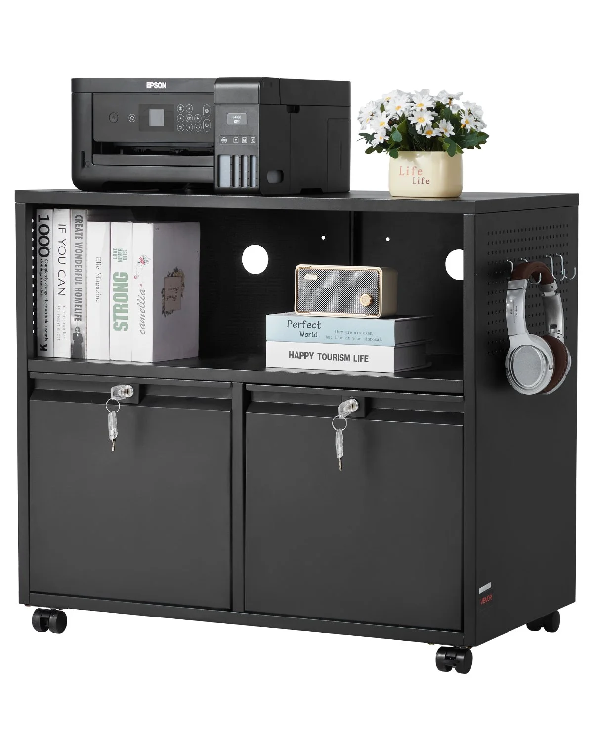 2 Drawers Metal File Cabinet, Lateral Filing Cabinet with Lock and Adjustable Hanging Rods, Wide Filing Storage Cabinets for Home and Office Fit Letter, A4, Legal Size File, Easy Assembly, Black