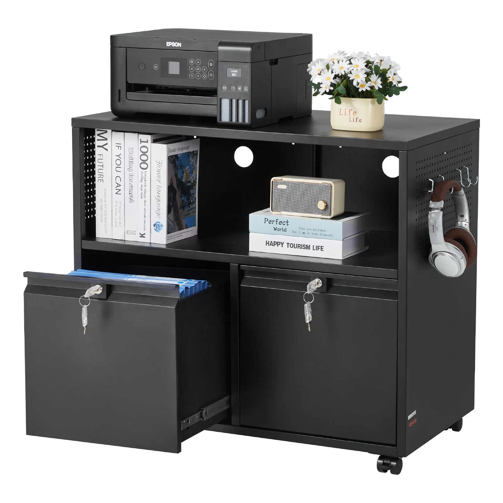 2 Drawers Metal File Cabinet, Lateral Filing Cabinet with Lock and Adjustable Hanging Rods, Wide Filing Storage Cabinets for Home and Office Fit Letter, A4, Legal Size File, Easy Assembly, Black - Image 3