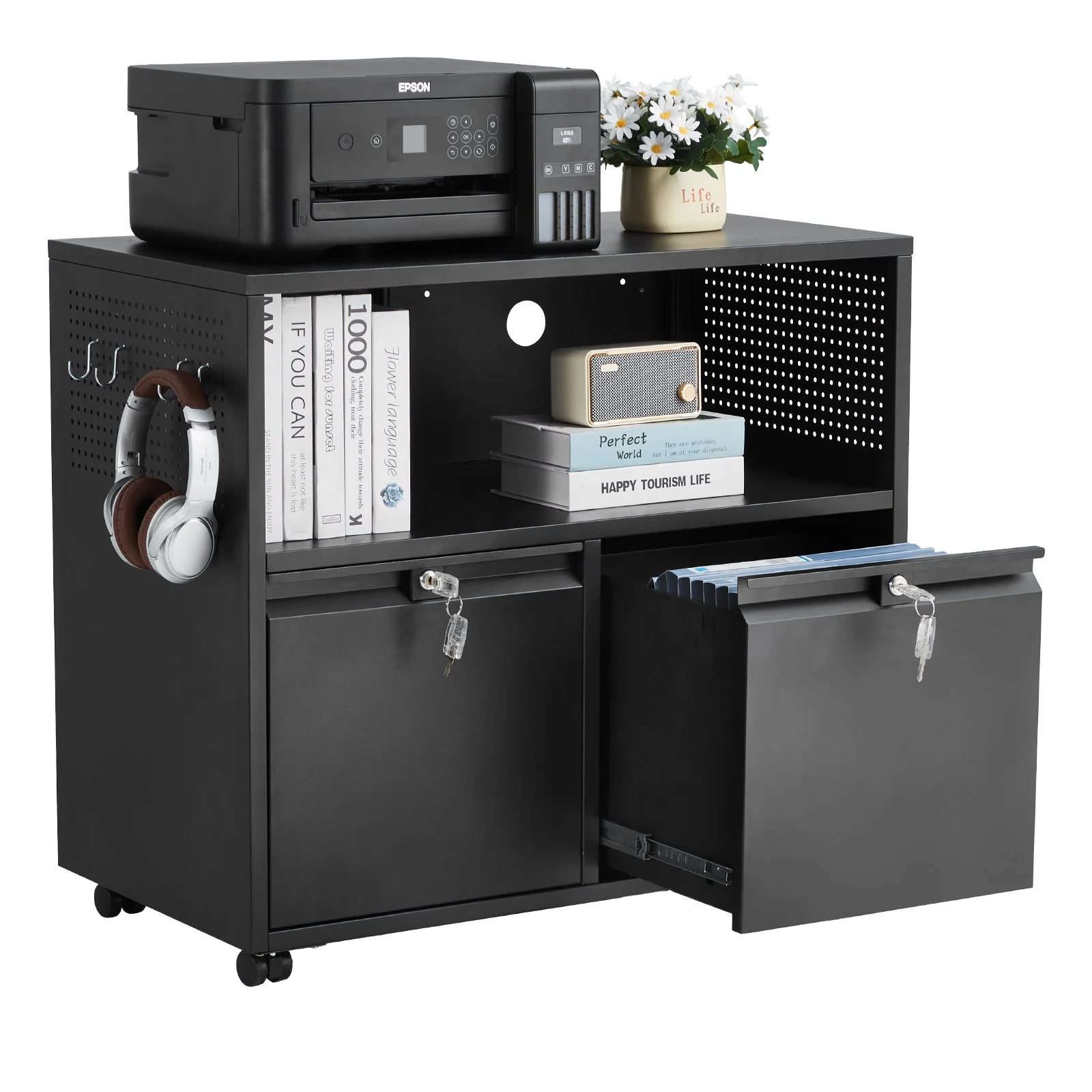 2 Drawers Metal File Cabinet, Lateral Filing Cabinet with Lock and Adjustable Hanging Rods, Wide Filing Storage Cabinets for Home and Office Fit Letter, A4, Legal Size File, Easy Assembly, Black - Image 6