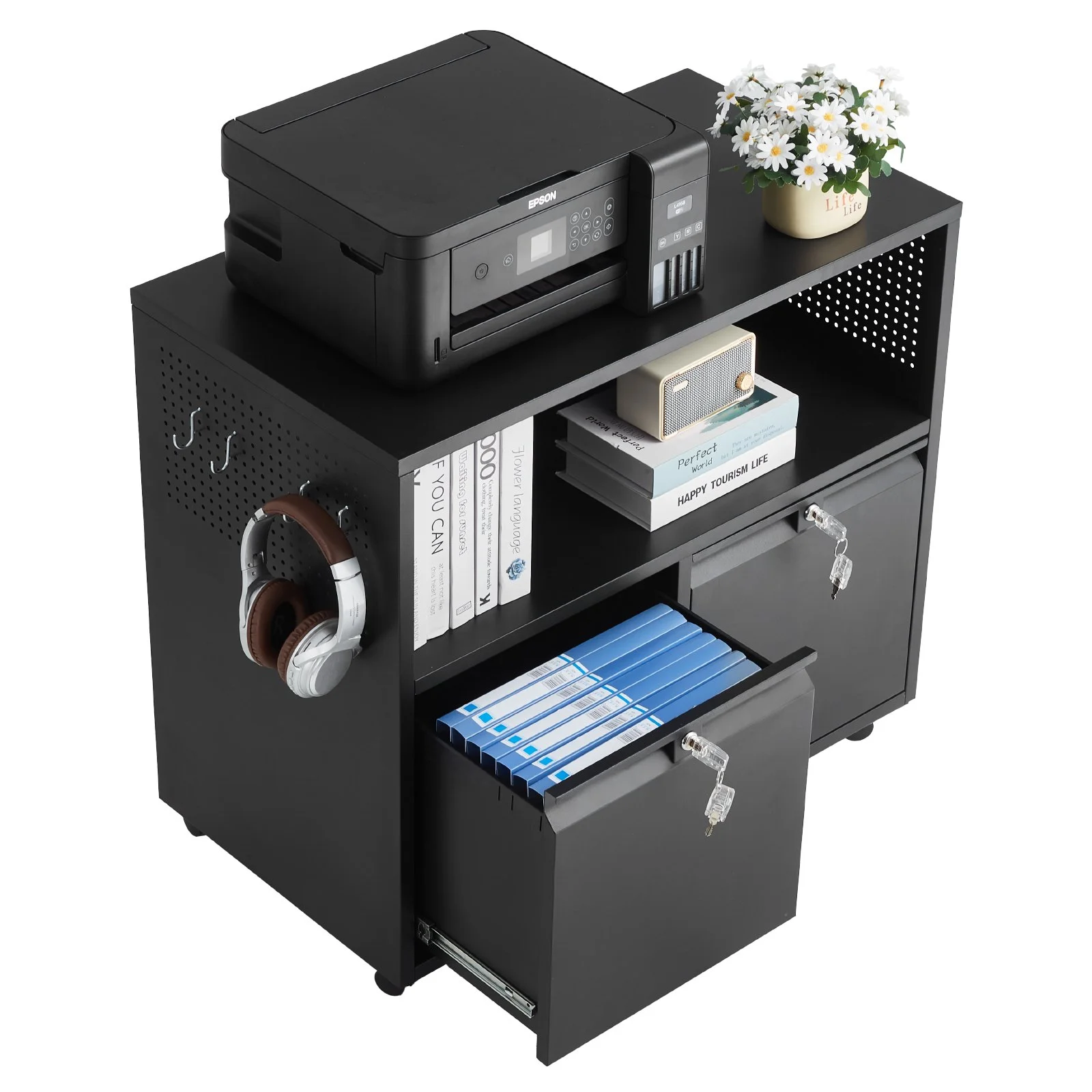 2 Drawers Metal File Cabinet, Lateral Filing Cabinet with Lock and Adjustable Hanging Rods, Wide Filing Storage Cabinets for Home and Office Fit Letter, A4, Legal Size File, Easy Assembly, Black - Image 7