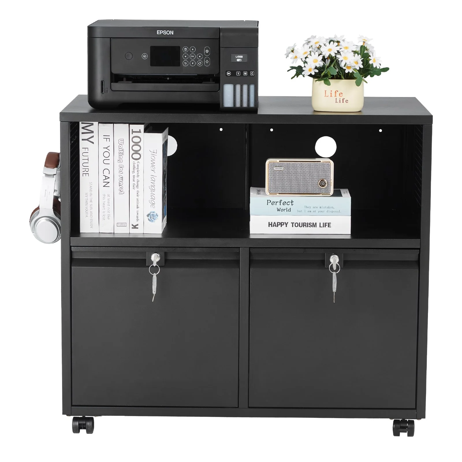 2 Drawers Metal File Cabinet, Lateral Filing Cabinet with Lock and Adjustable Hanging Rods, Wide Filing Storage Cabinets for Home and Office Fit Letter, A4, Legal Size File, Easy Assembly, Black - Image 4