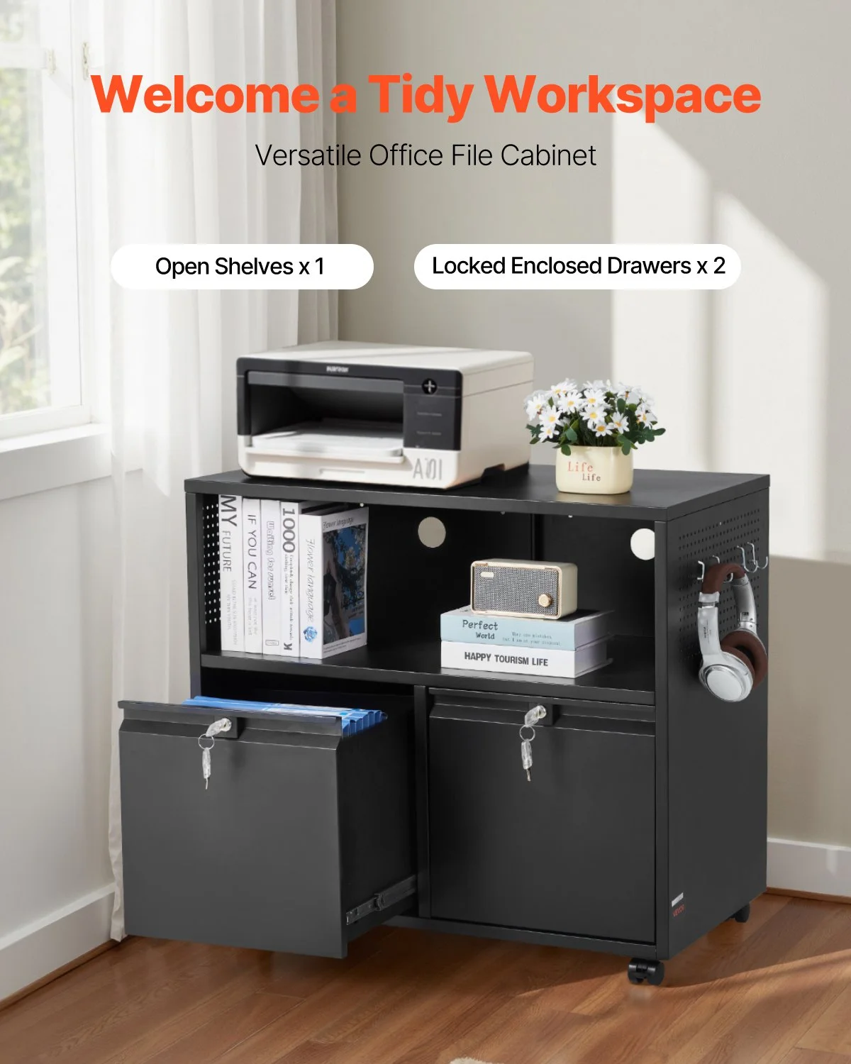 2 Drawers Metal File Cabinet, Lateral Filing Cabinet with Lock and Adjustable Hanging Rods, Wide Filing Storage Cabinets for Home and Office Fit Letter, A4, Legal Size File, Easy Assembly, Black - Image 5