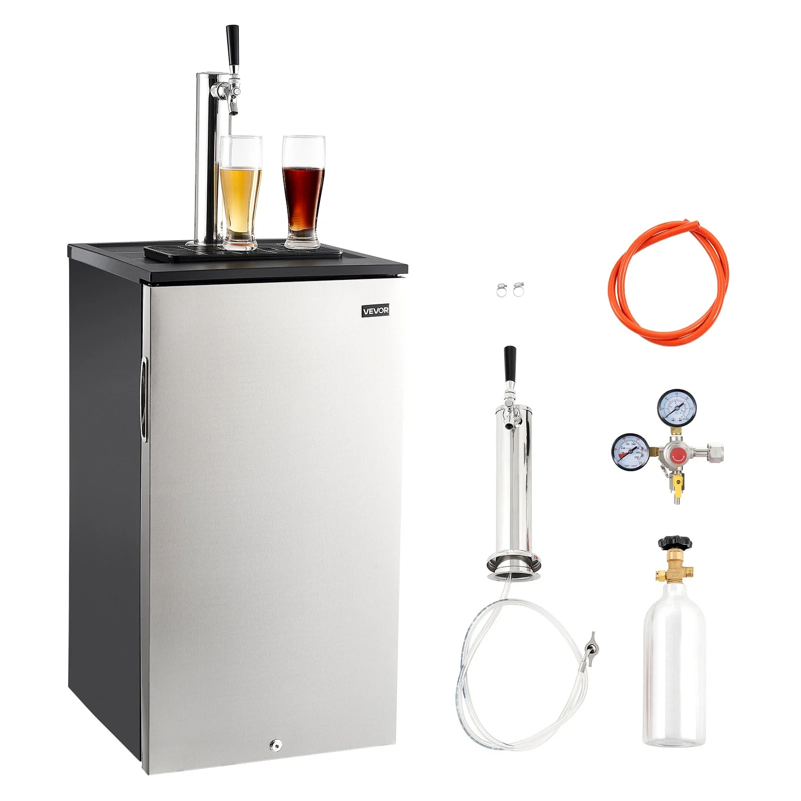 Beer Kegerator, Single Tap Commercial Draft Beer Dispenser for D system, Refrigerator With Shelves, Hold 1 Sixth Keg, 2.5lbs CO2 Tank, 92L