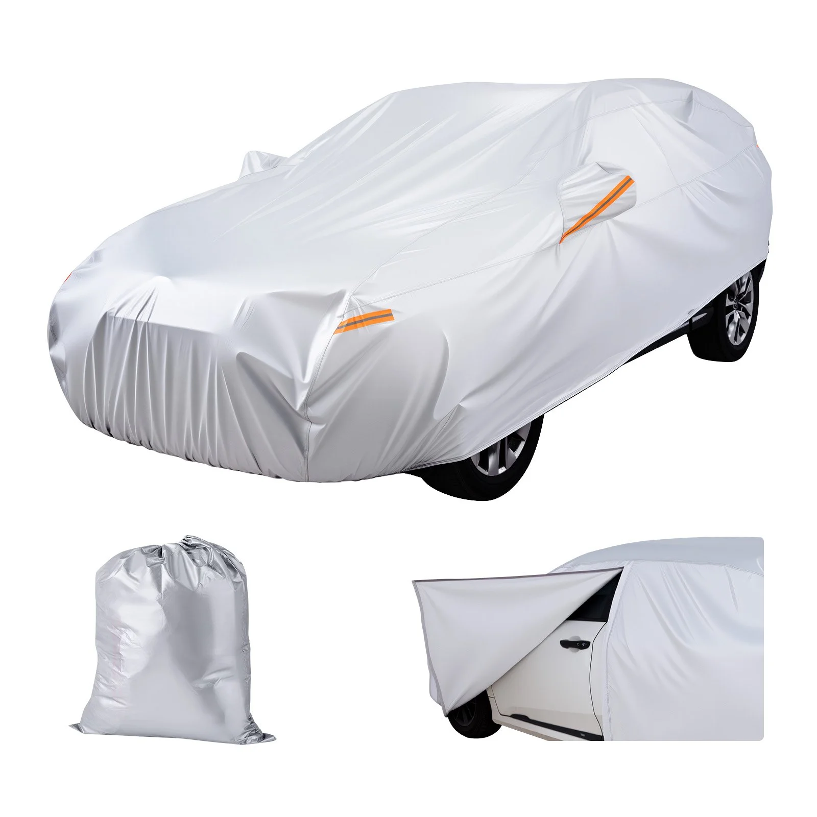 Car Cover, Car Cover Waterproof for Toyota RAV4 Compact SUV, Custom-fit All Weather Sun Rain Wind Frost Dust Snow Protection Full Exterior Covers with Door Zipper and Cotton Lining, Silver