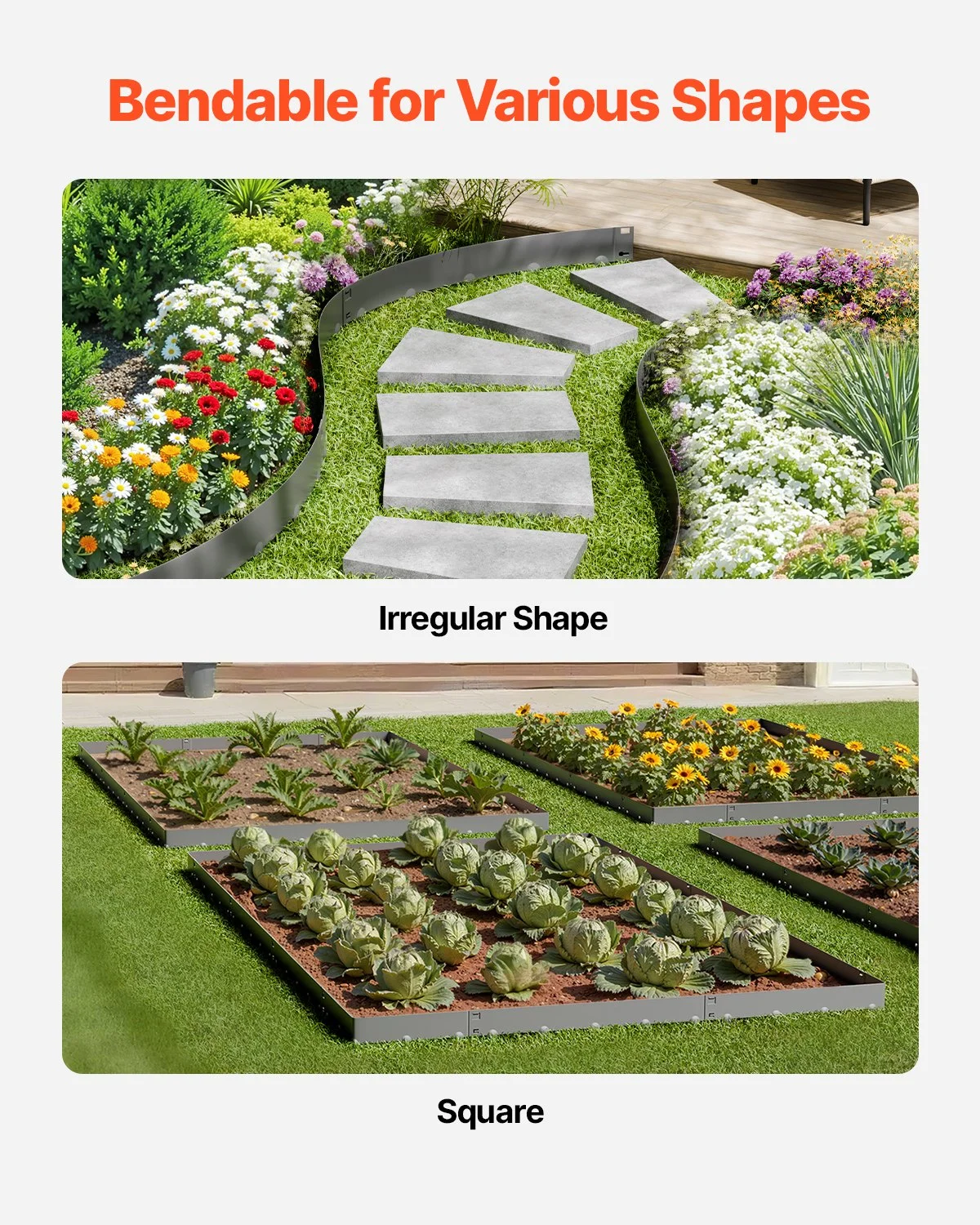 Steel Landscape Edging, 5 Packs 39 x 3 in Rust-Resistant Metal Landscape Edging, Bendable Garden Edging Border, Heavy Duty Lawn Edging, Easy-to-Install, Flower Bed Yard Pathway Divider Dark Gray - Image 4