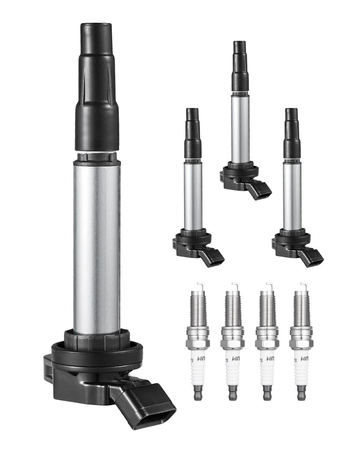 Ignition Coil Pack and Spark Plugs, Set of 4, Compatible with Toyota Corolla Matrix Prius Prius V Scion IM xD Pontiac Vibe Lexus CT200h 1.8L L4, Replacement for UF596 UF-619 90919-02252 C1714
